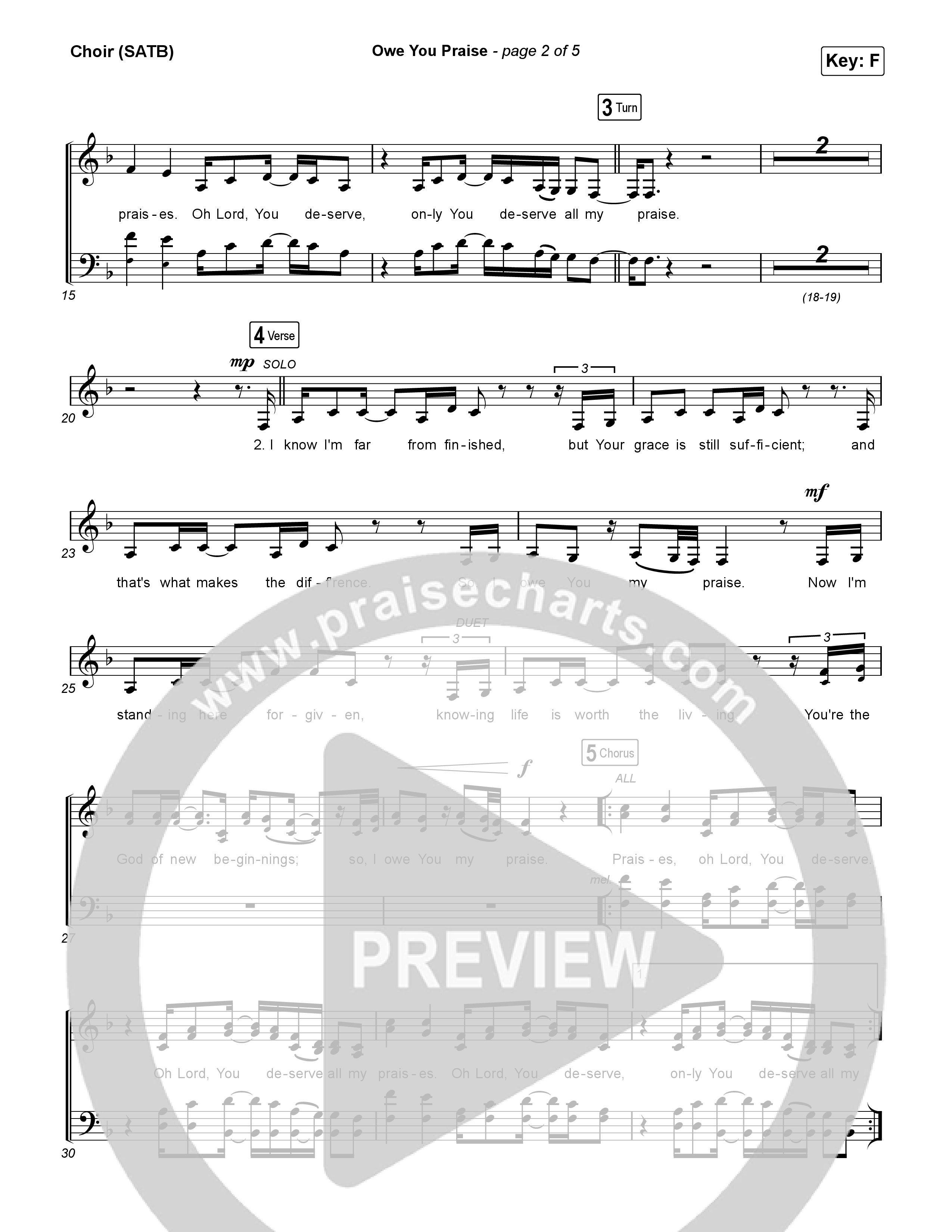 Owe You Praise Choir Sheet (SATB) (Elevation Worship / Chandler Moore)