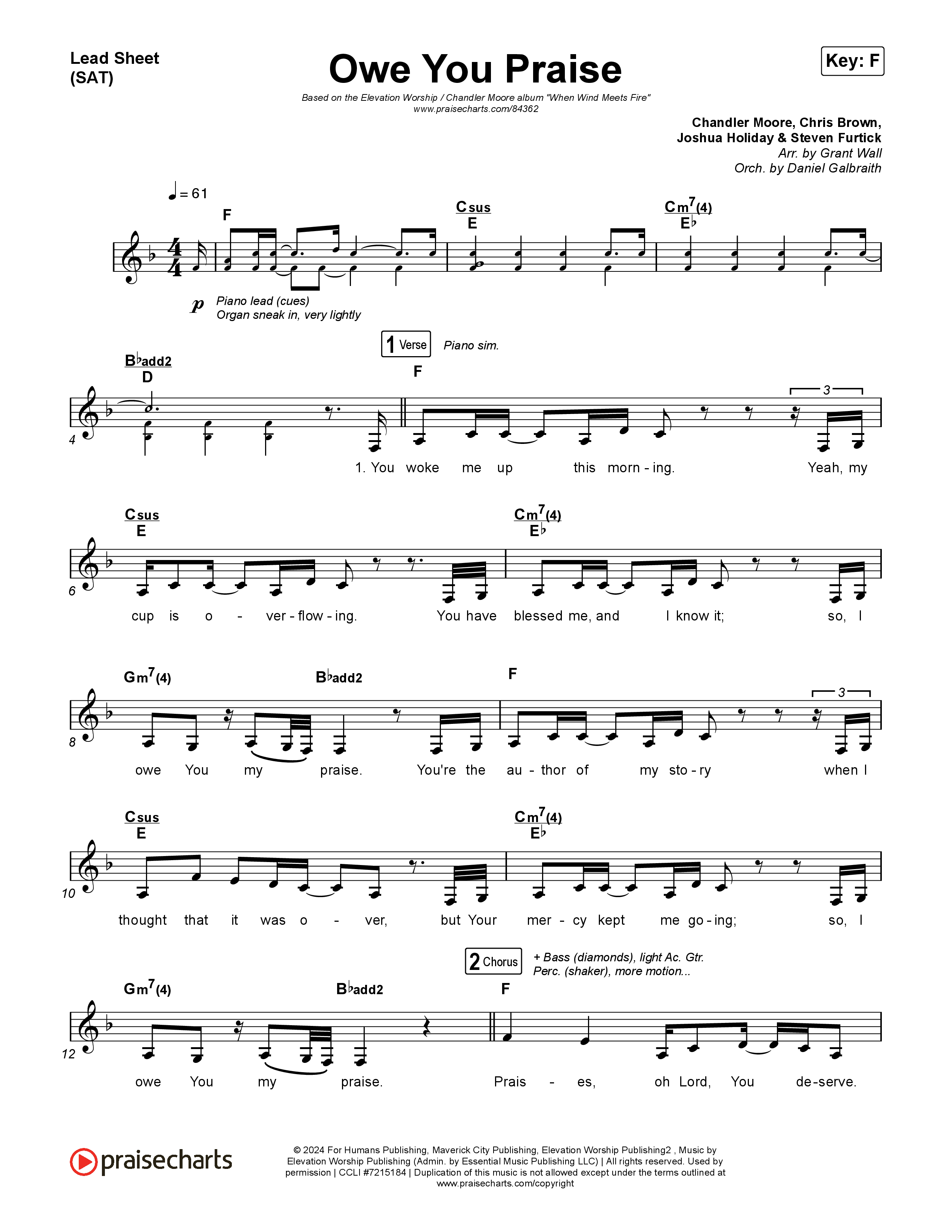 Owe You Praise Lead Sheet (SAT) (Elevation Worship / Chandler Moore)