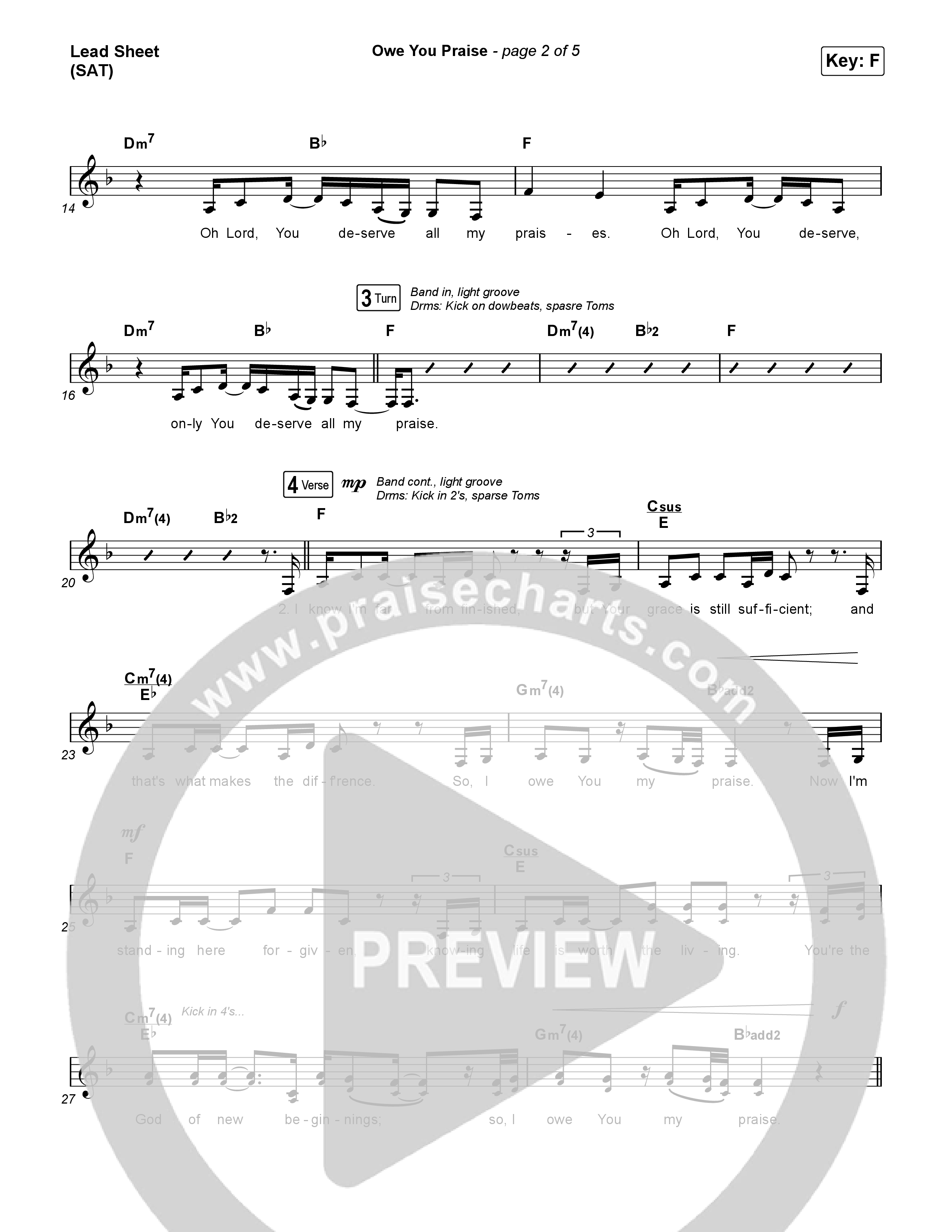 Owe You Praise Lead Sheet (SAT) (Elevation Worship / Chandler Moore)
