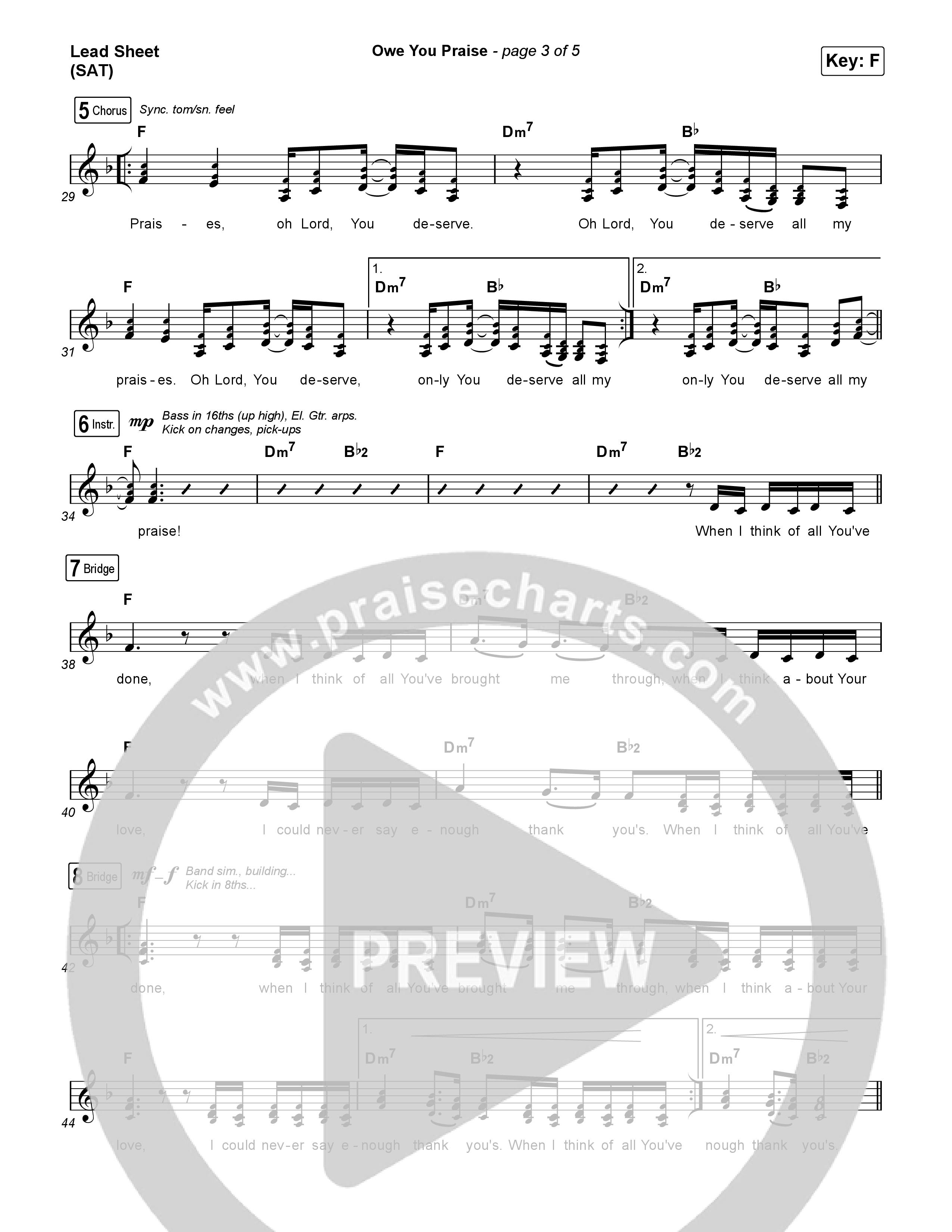 Owe You Praise Lead Sheet (SAT) (Elevation Worship / Chandler Moore)