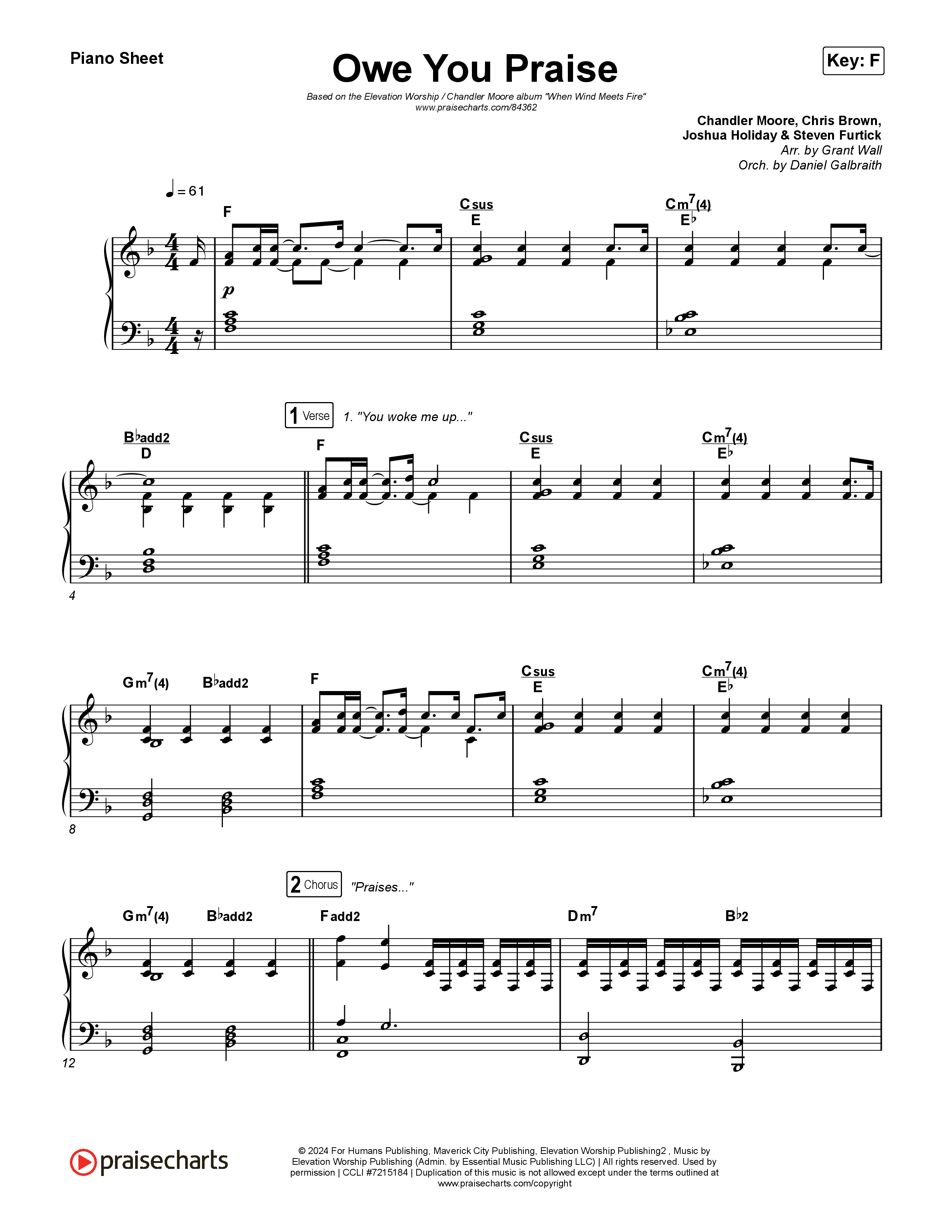 Owe You Praise Piano Sheet (Elevation Worship / Chandler Moore)