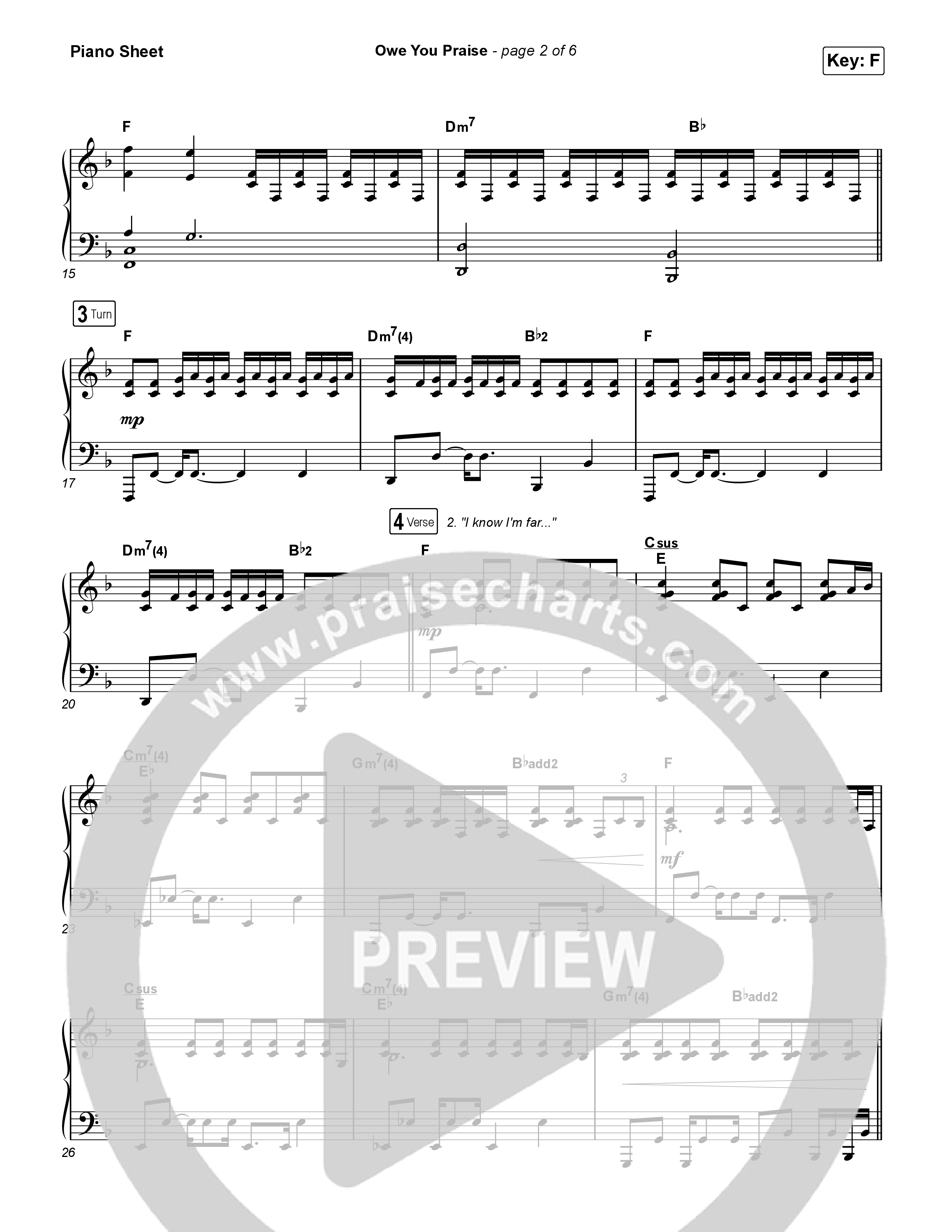 Owe You Praise Piano Sheet (Elevation Worship / Chandler Moore)