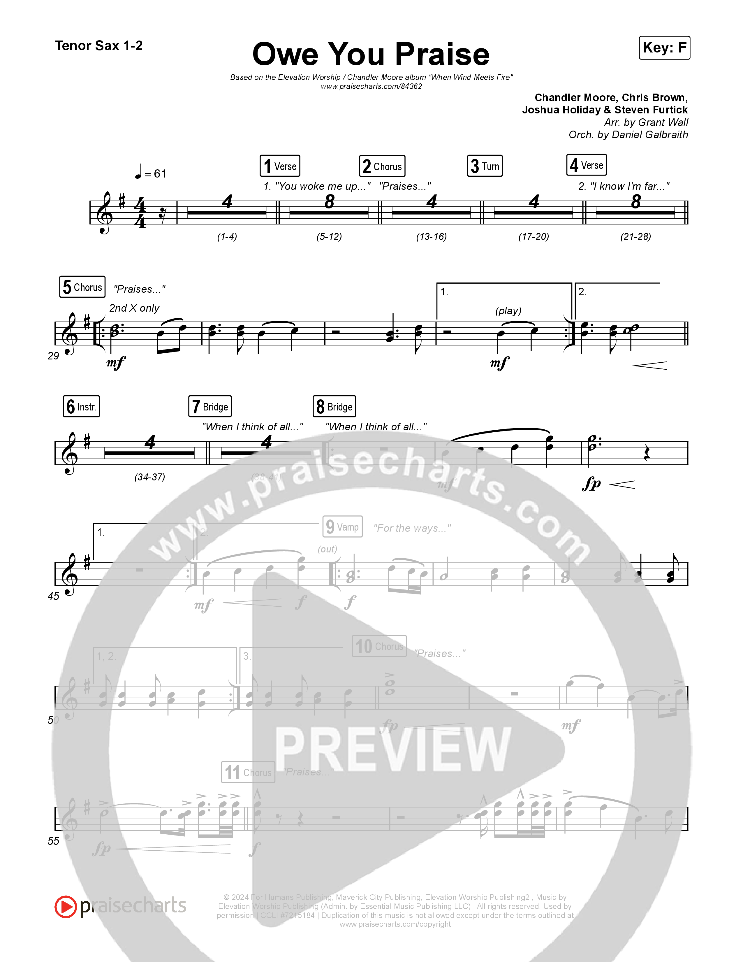 Owe You Praise Sax Pack (Elevation Worship / Chandler Moore)