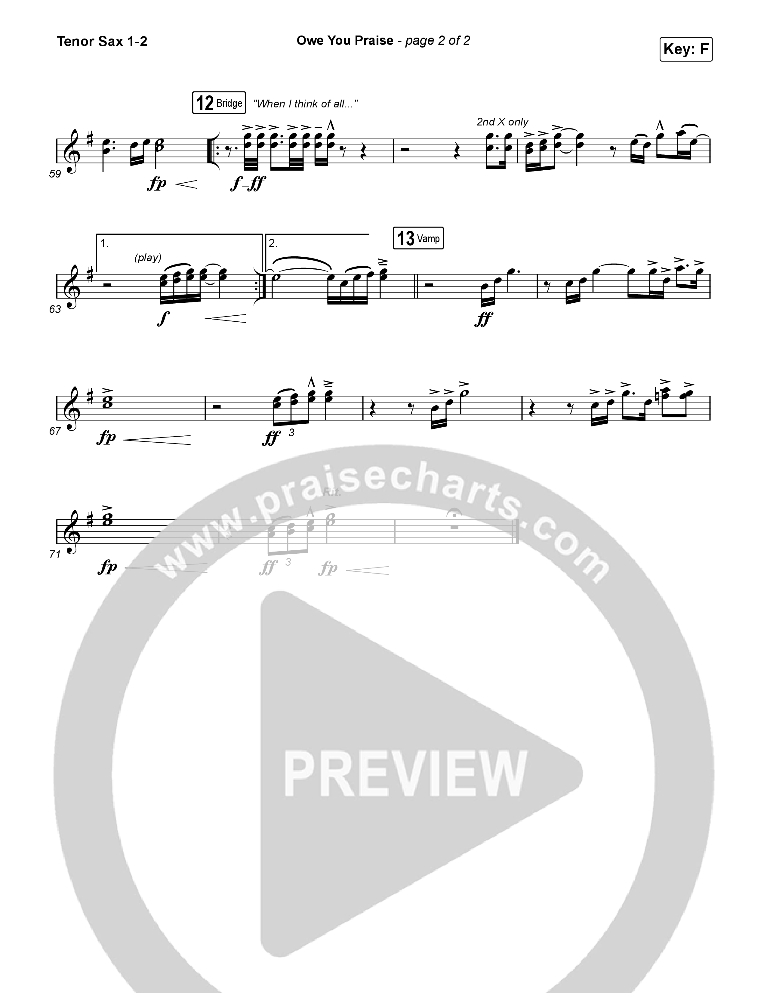 Owe You Praise Tenor Sax 1,2 (Elevation Worship / Chandler Moore)