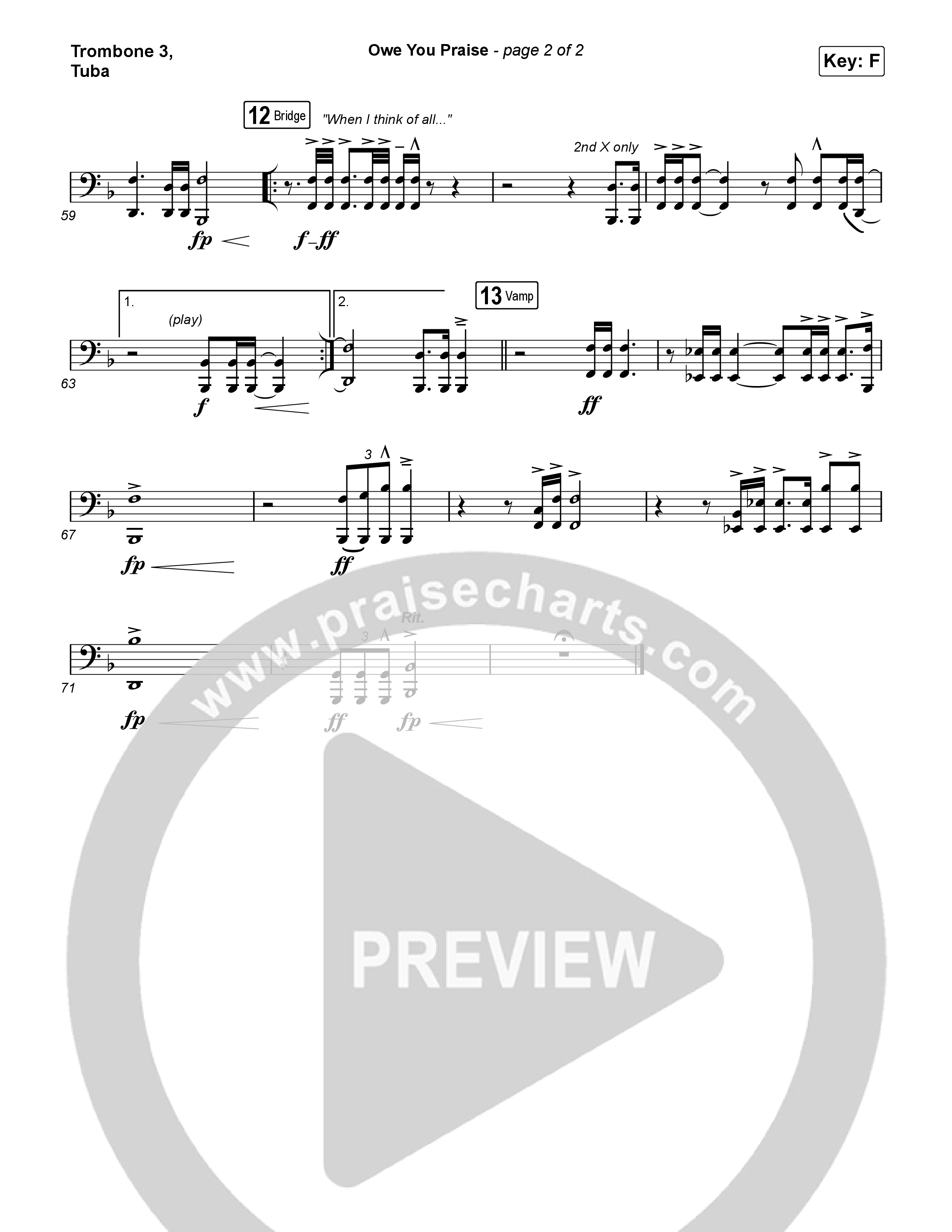 Owe You Praise Trombone 3/Tuba (Elevation Worship / Chandler Moore)