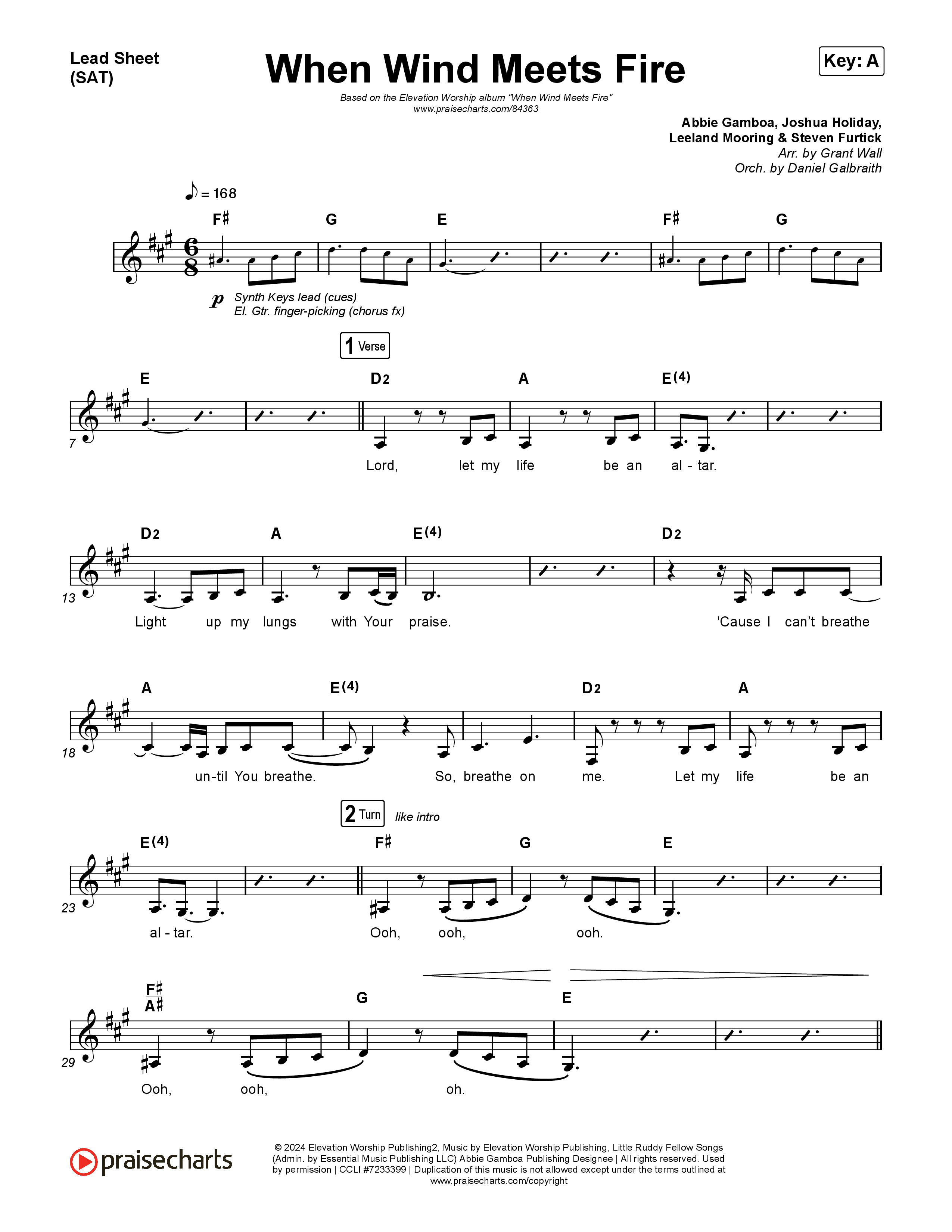 When Wind Meets Fire Lead Sheet (SAT) (Elevation Worship / Chris Brown / Tiffany Hudson)