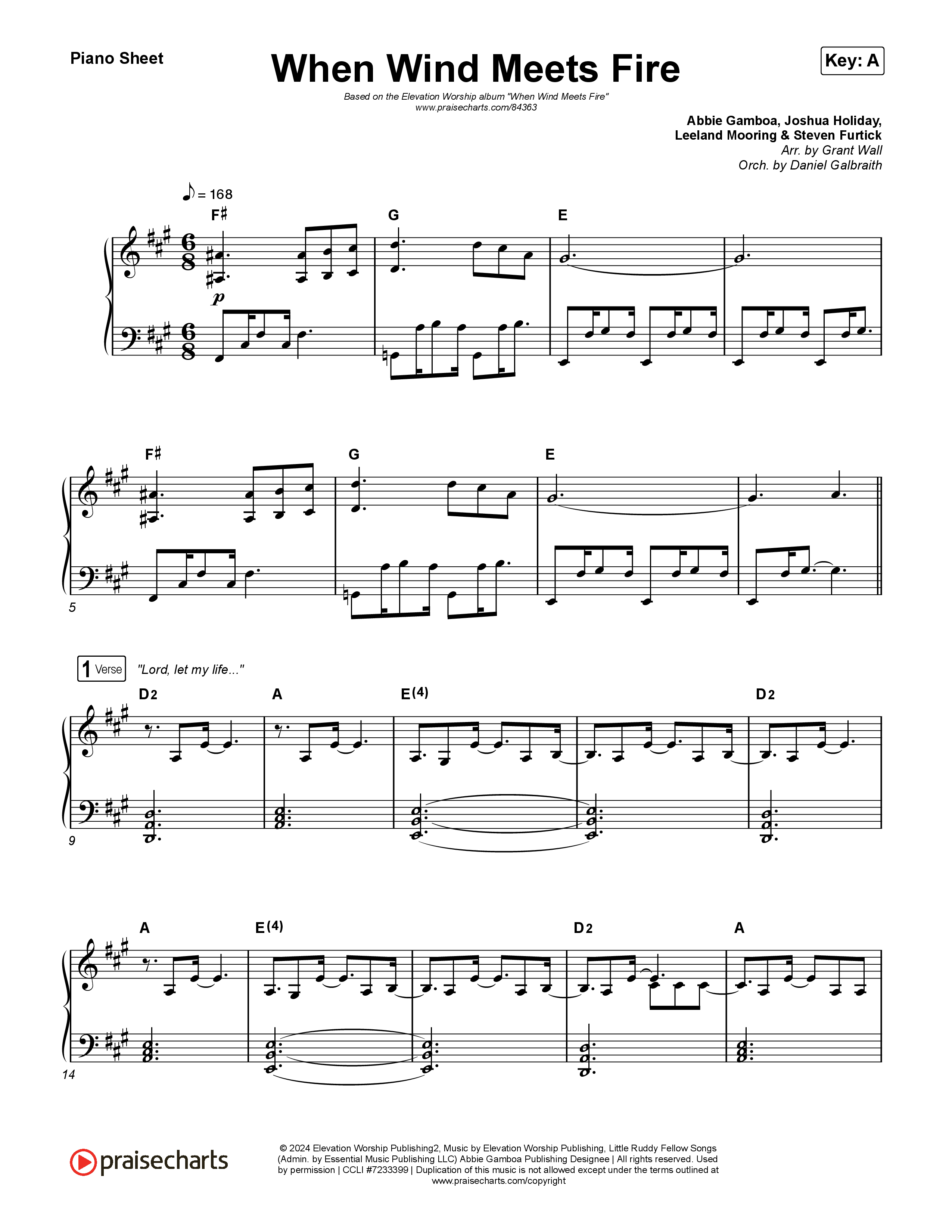 When Wind Meets Fire Piano Sheet (Elevation Worship / Chris Brown / Tiffany Hudson)