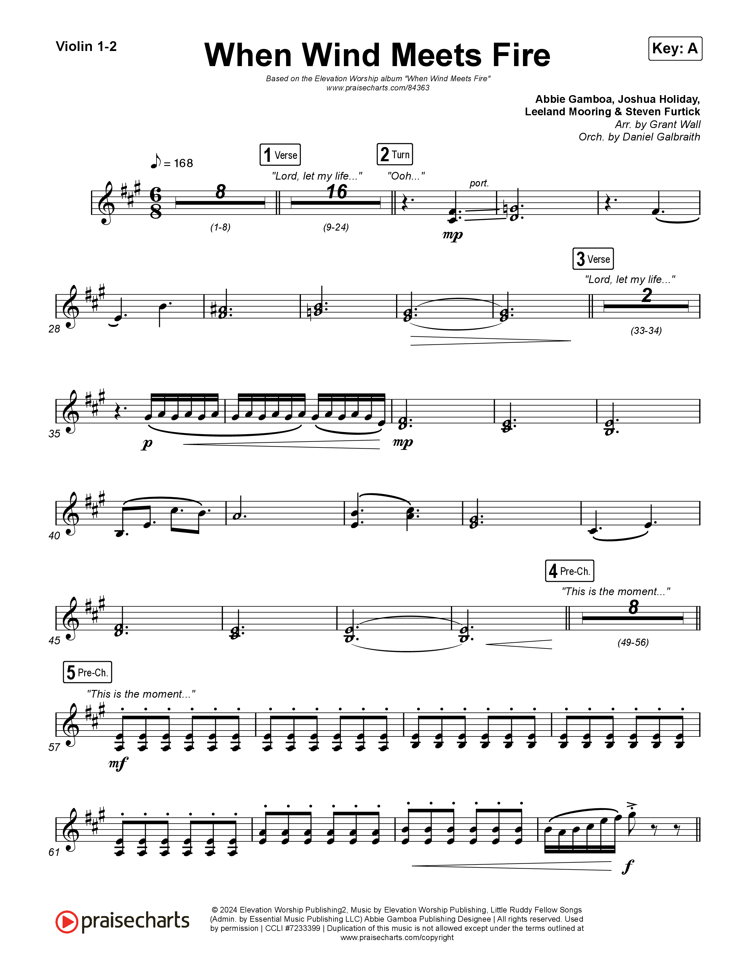 When Wind Meets Fire Violin 1,2 (Elevation Worship / Chris Brown / Tiffany Hudson)