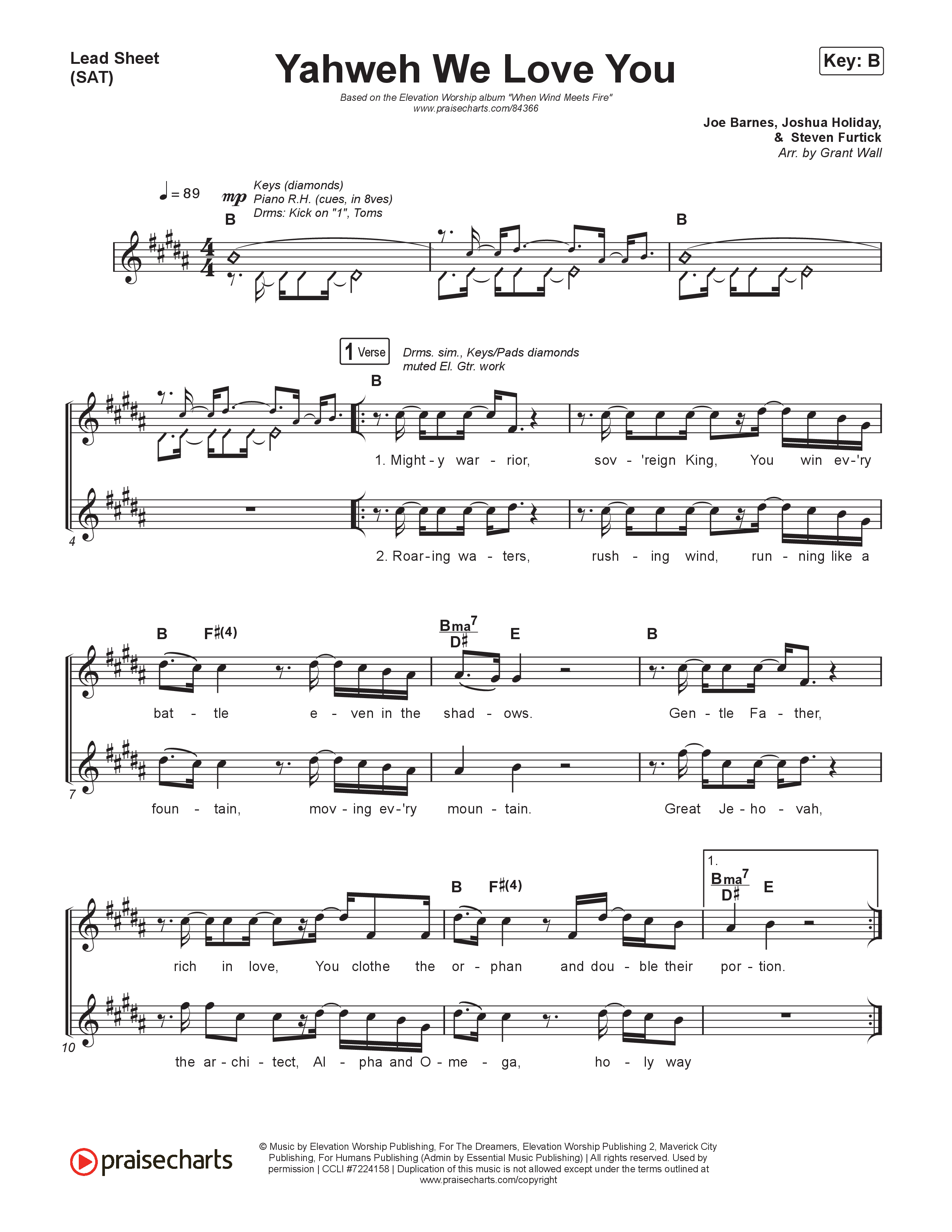 Yahweh We Love You Lead Sheet (SAT) (Elevation Worship / Joe L Barnes)