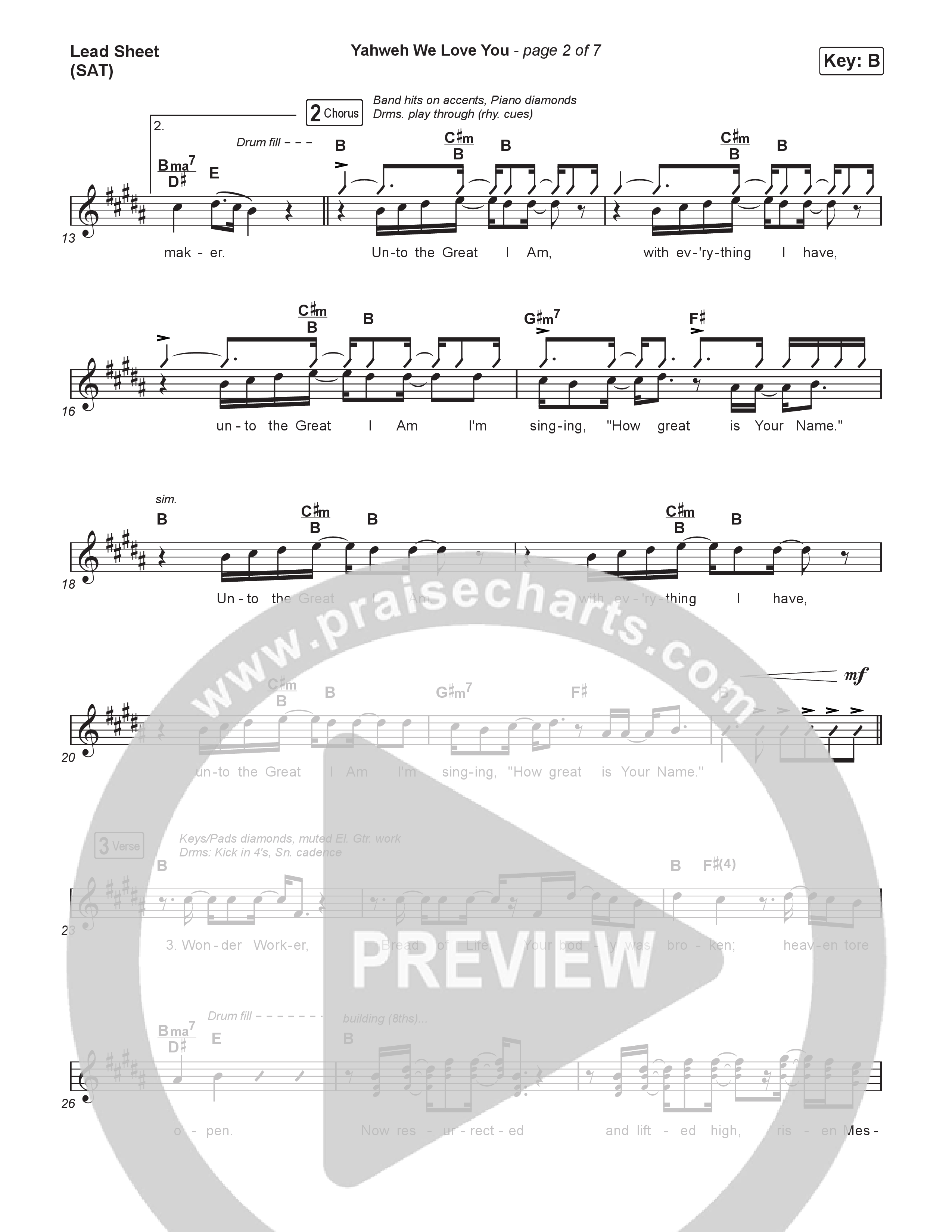 Yahweh We Love You Lead Sheet (SAT) (Elevation Worship / Joe L Barnes)