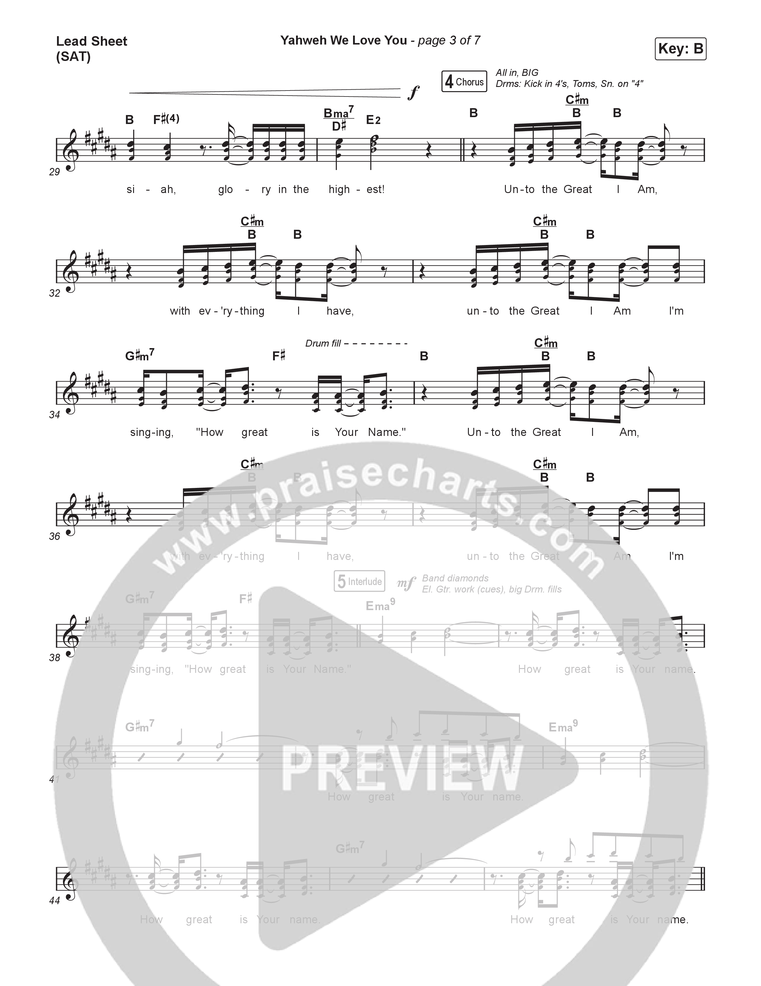 Yahweh We Love You Lead Sheet (SAT) (Elevation Worship / Joe L Barnes)