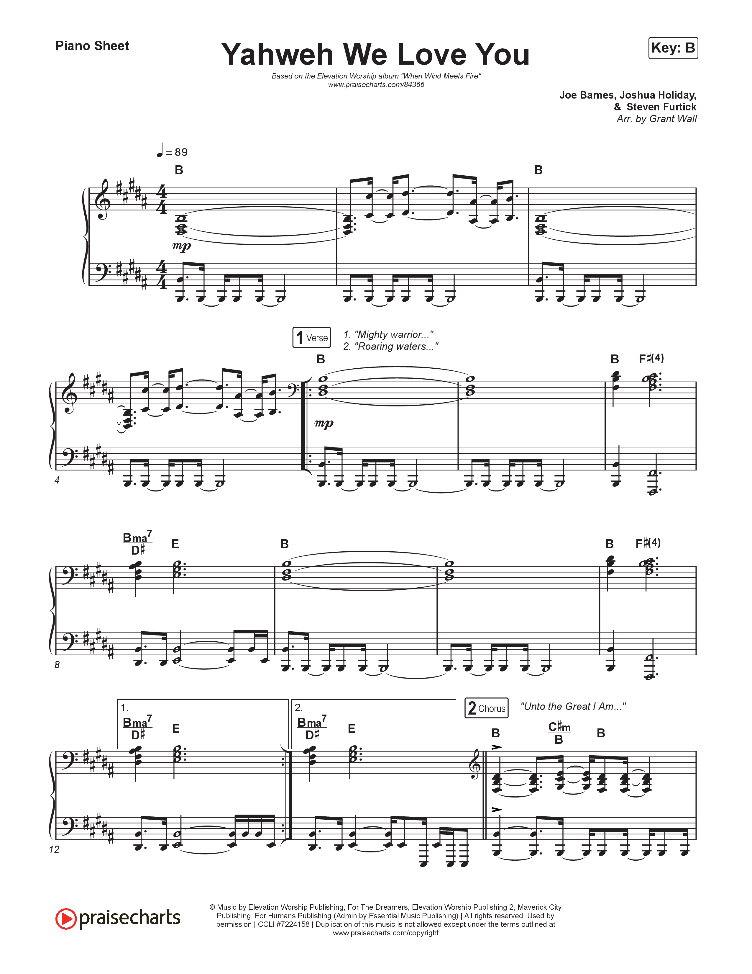 Yahweh We Love You Piano Sheet (Elevation Worship / Joe L Barnes)