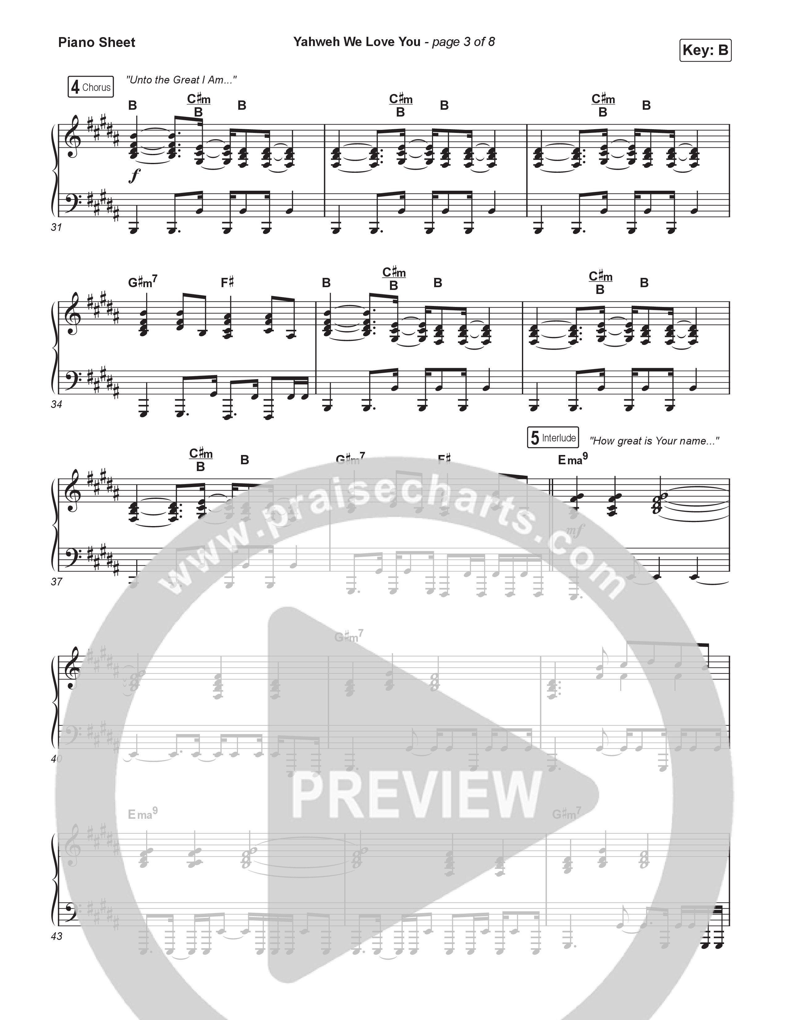 Yahweh We Love You Piano Sheet (Elevation Worship / Joe L Barnes)