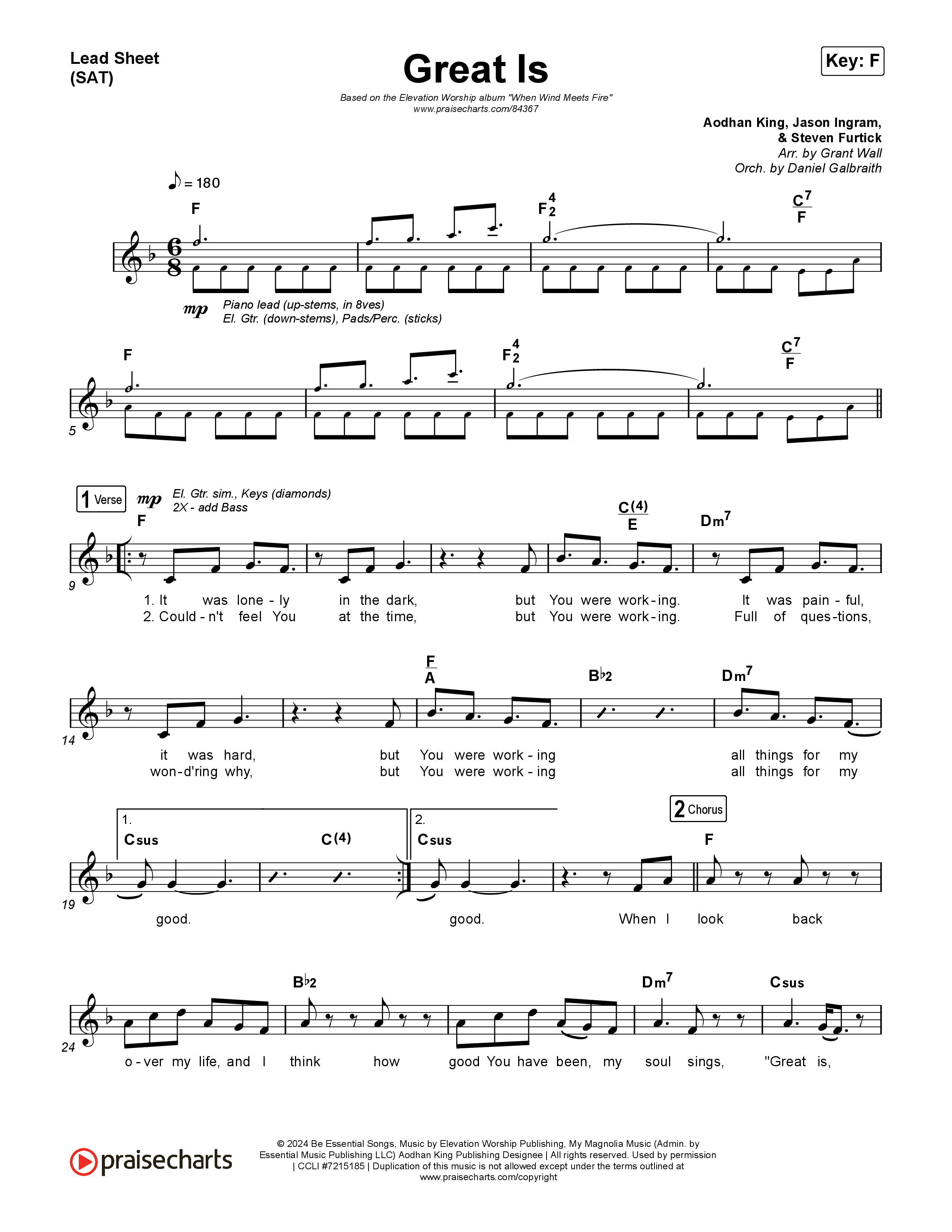 Great Is Lead Sheet (SAT) (Elevation Worship / Jenna Barrientes)