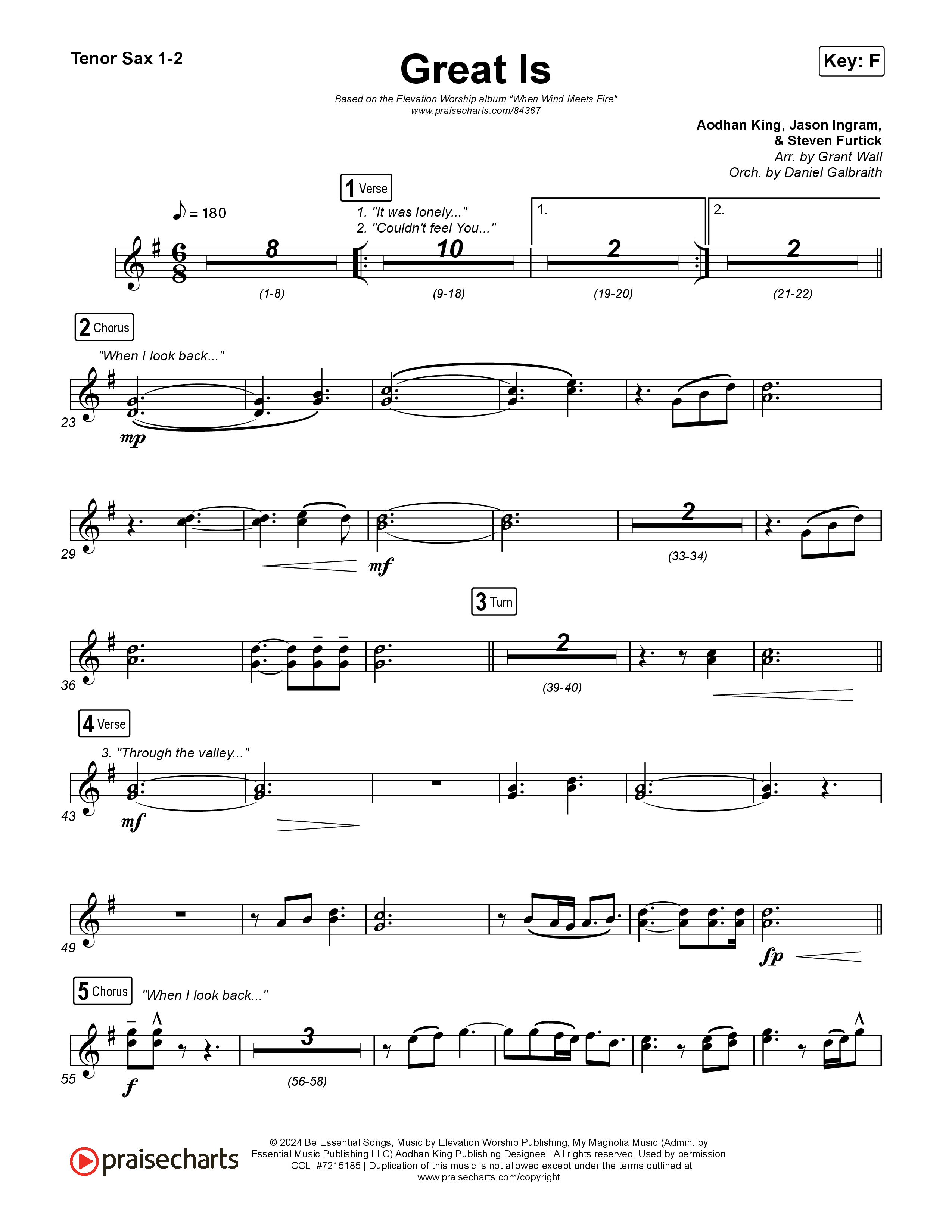 Great Is Tenor Sax 1,2 (Elevation Worship / Jenna Barrientes)