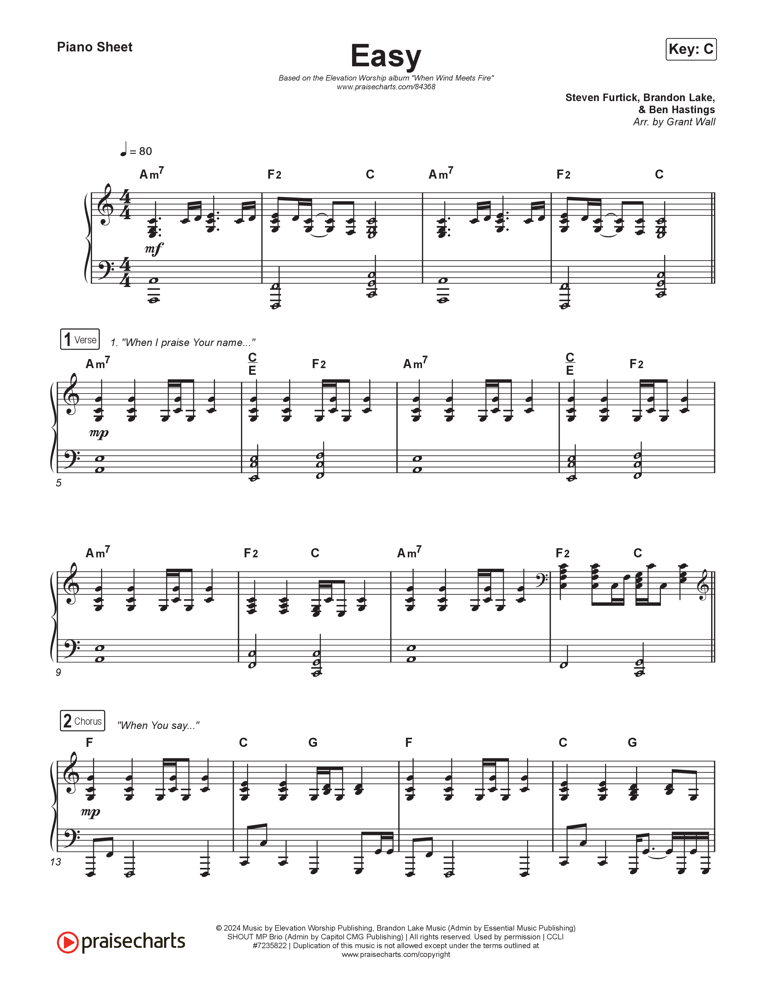 Easy Piano Sheet (Elevation Worship / Jonsal Barrientes)