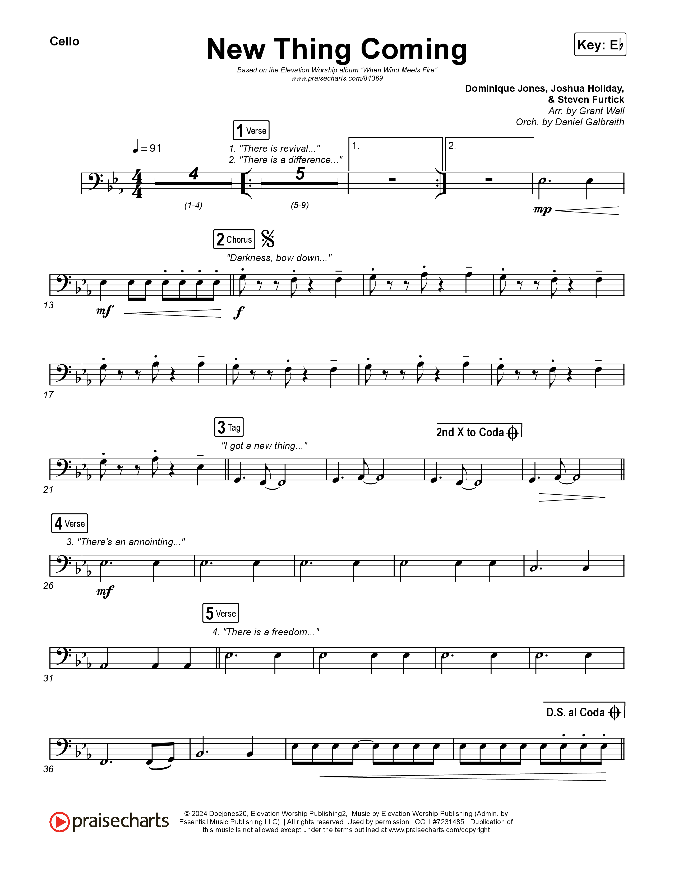 New Thing Coming Cello (Elevation Worship / Steven Furtick / Tiffany Hudson)