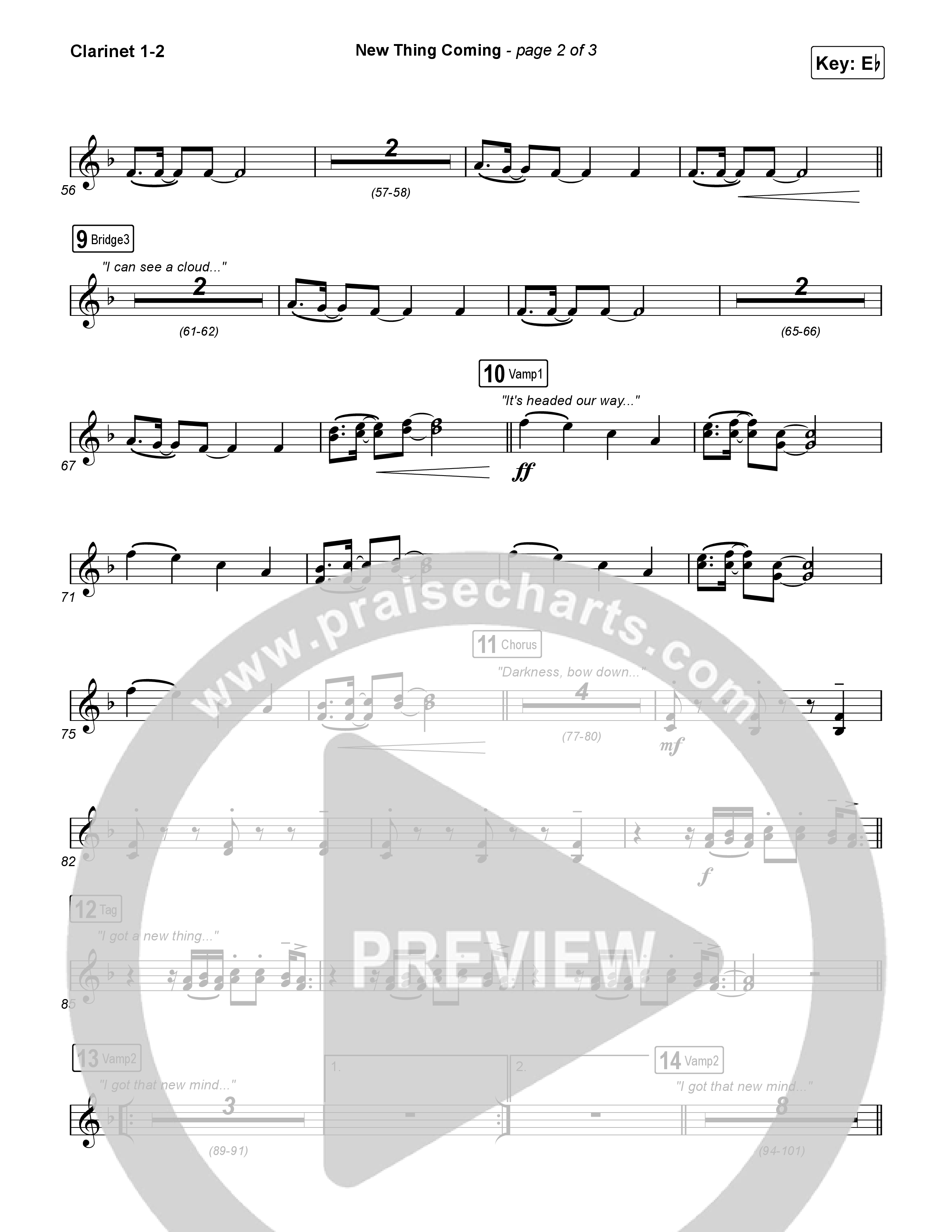 New Thing Coming Clarinet 1,2 (Elevation Worship / Steven Furtick / Tiffany Hudson)