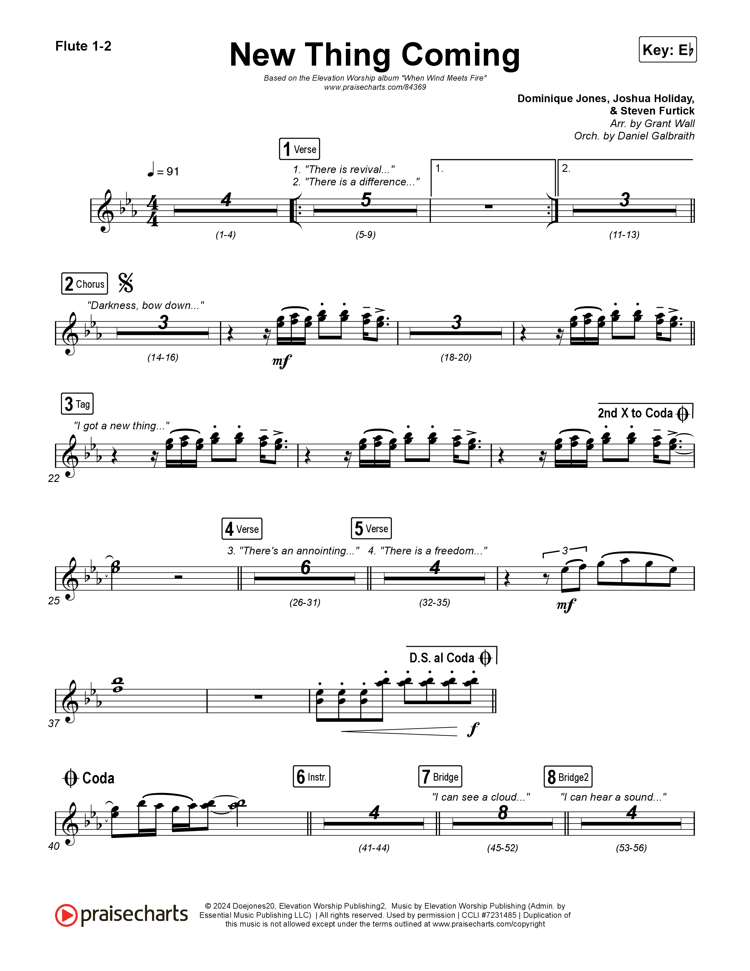 New Thing Coming Flute 1,2 (Elevation Worship / Steven Furtick / Tiffany Hudson)