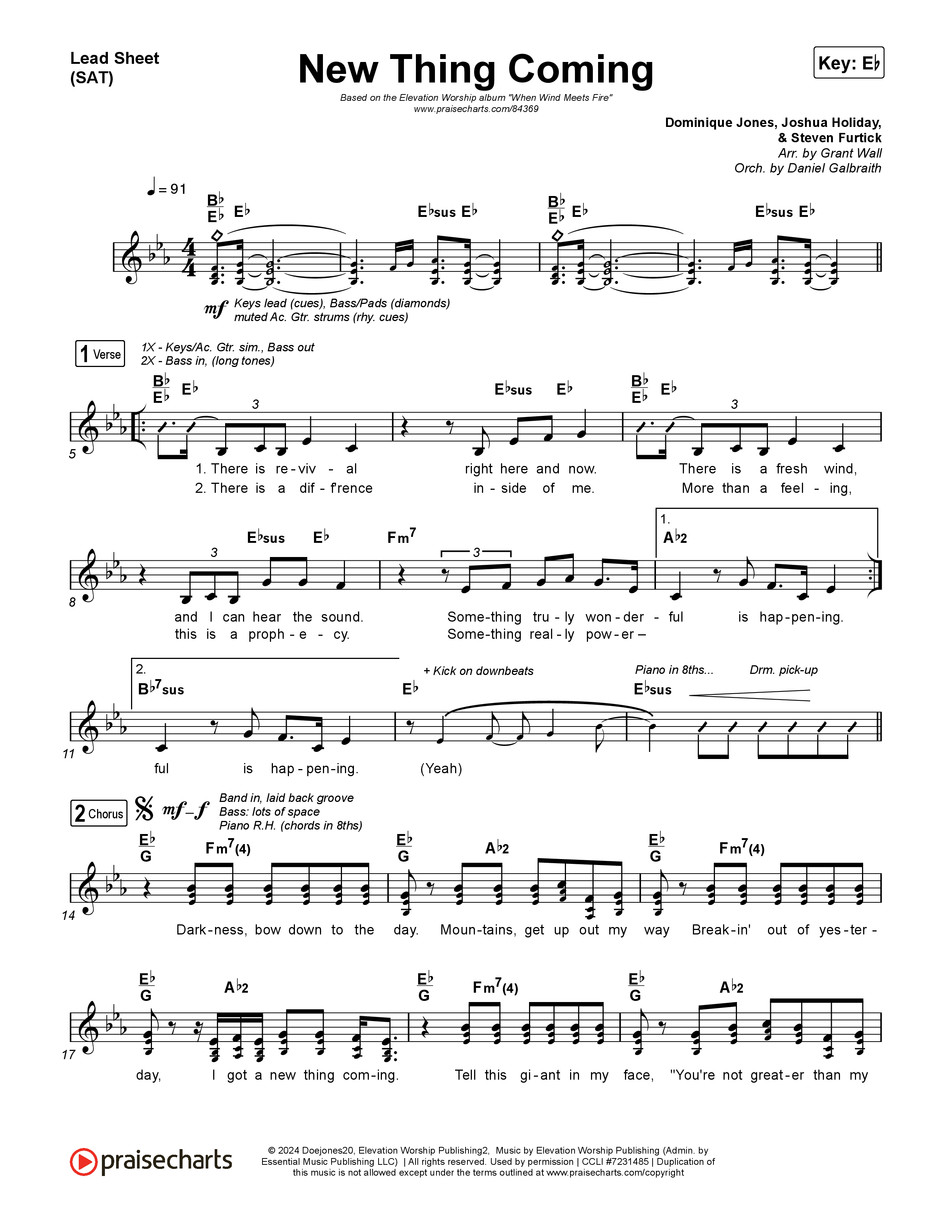 New Thing Coming Lead Sheet (SAT) (Elevation Worship / Steven Furtick / Tiffany Hudson)