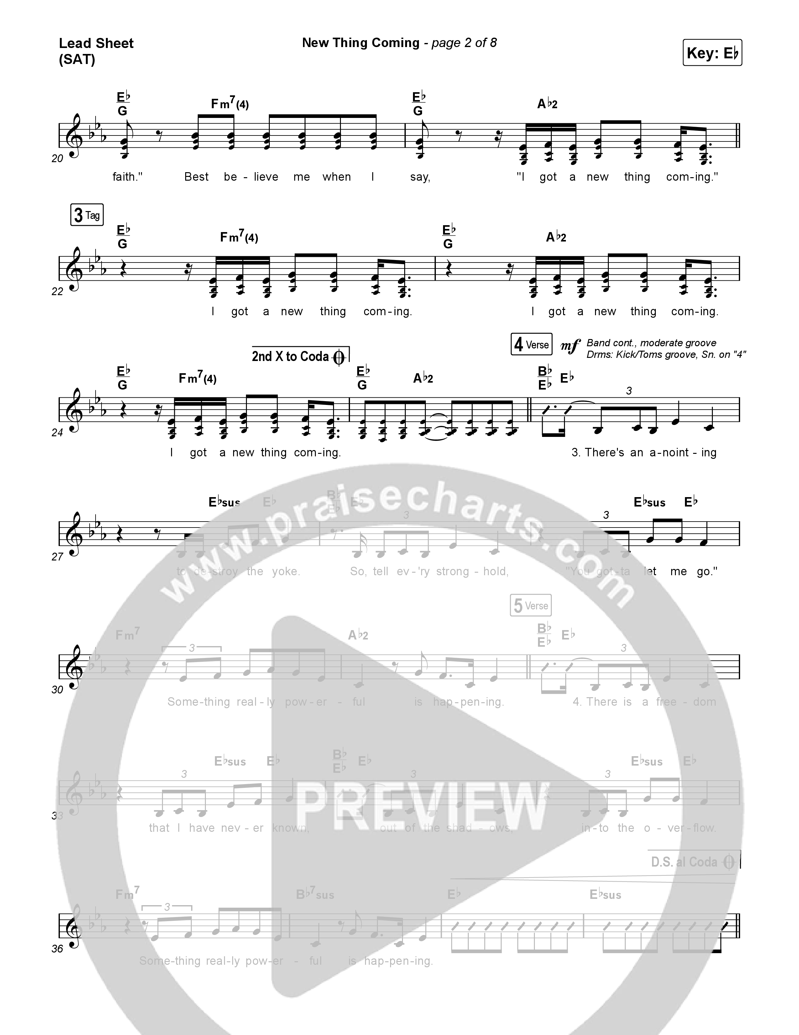 New Thing Coming Lead Sheet (SAT) (Elevation Worship / Steven Furtick / Tiffany Hudson)