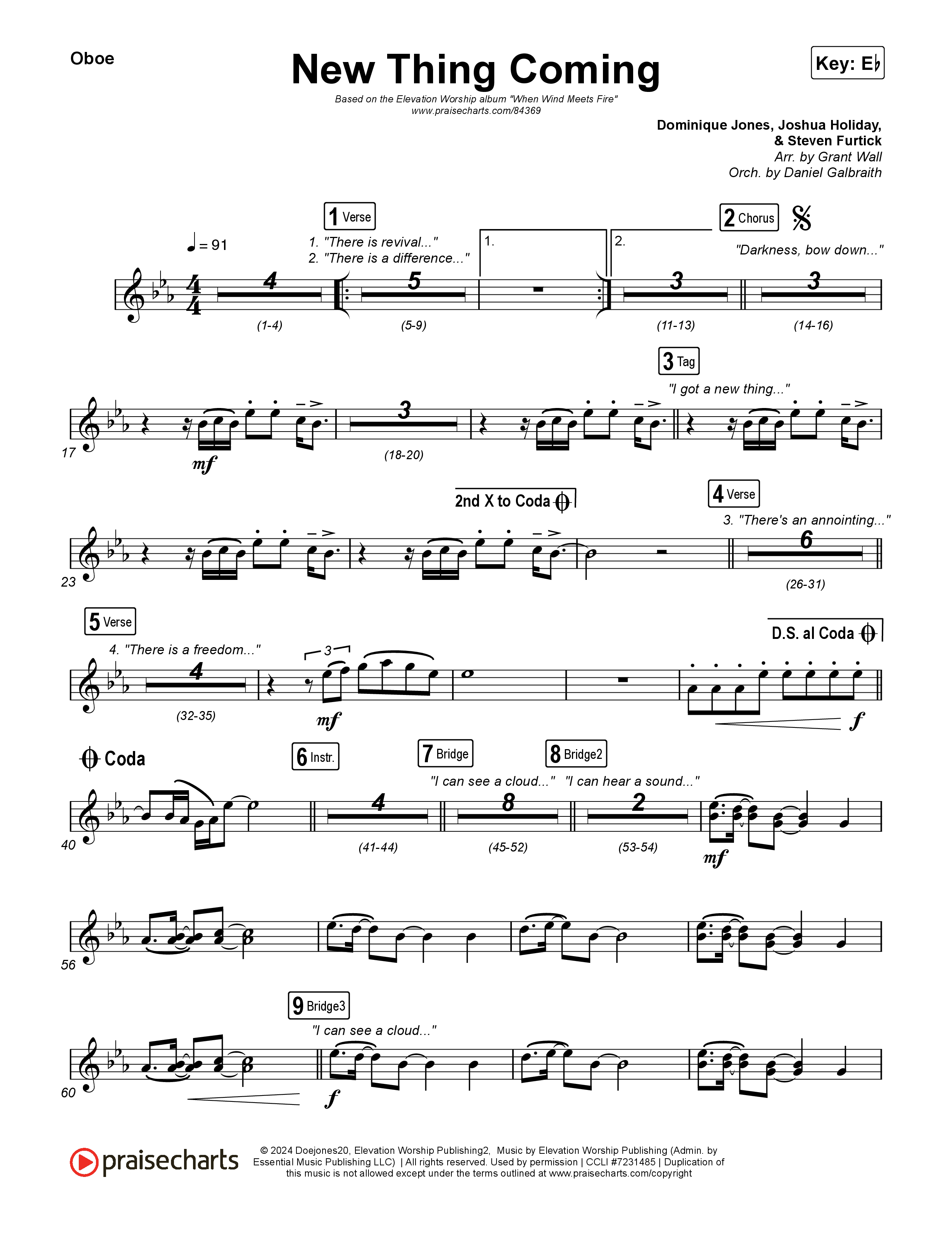 New Thing Coming Oboe (Elevation Worship / Steven Furtick / Tiffany Hudson)