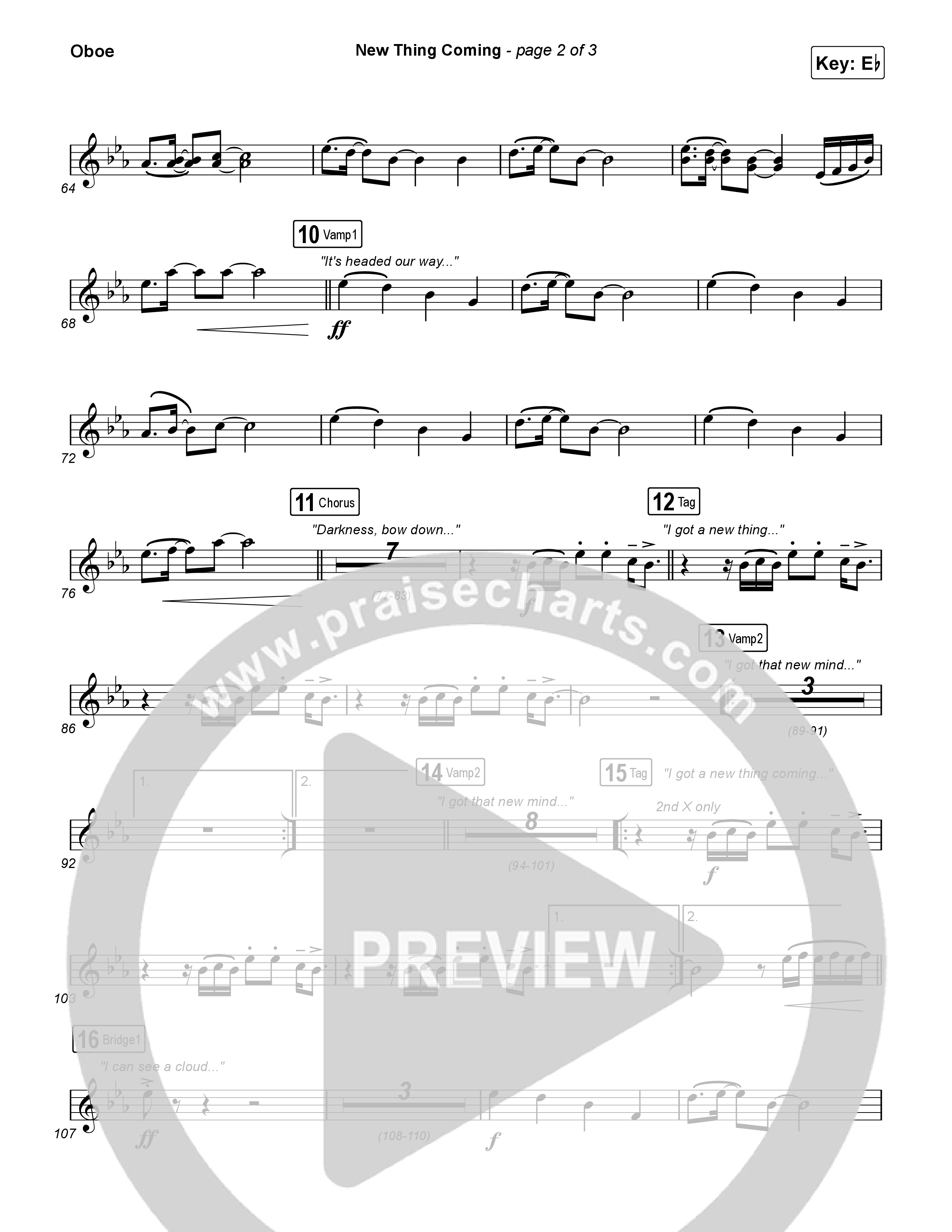 New Thing Coming Oboe (Elevation Worship / Steven Furtick / Tiffany Hudson)