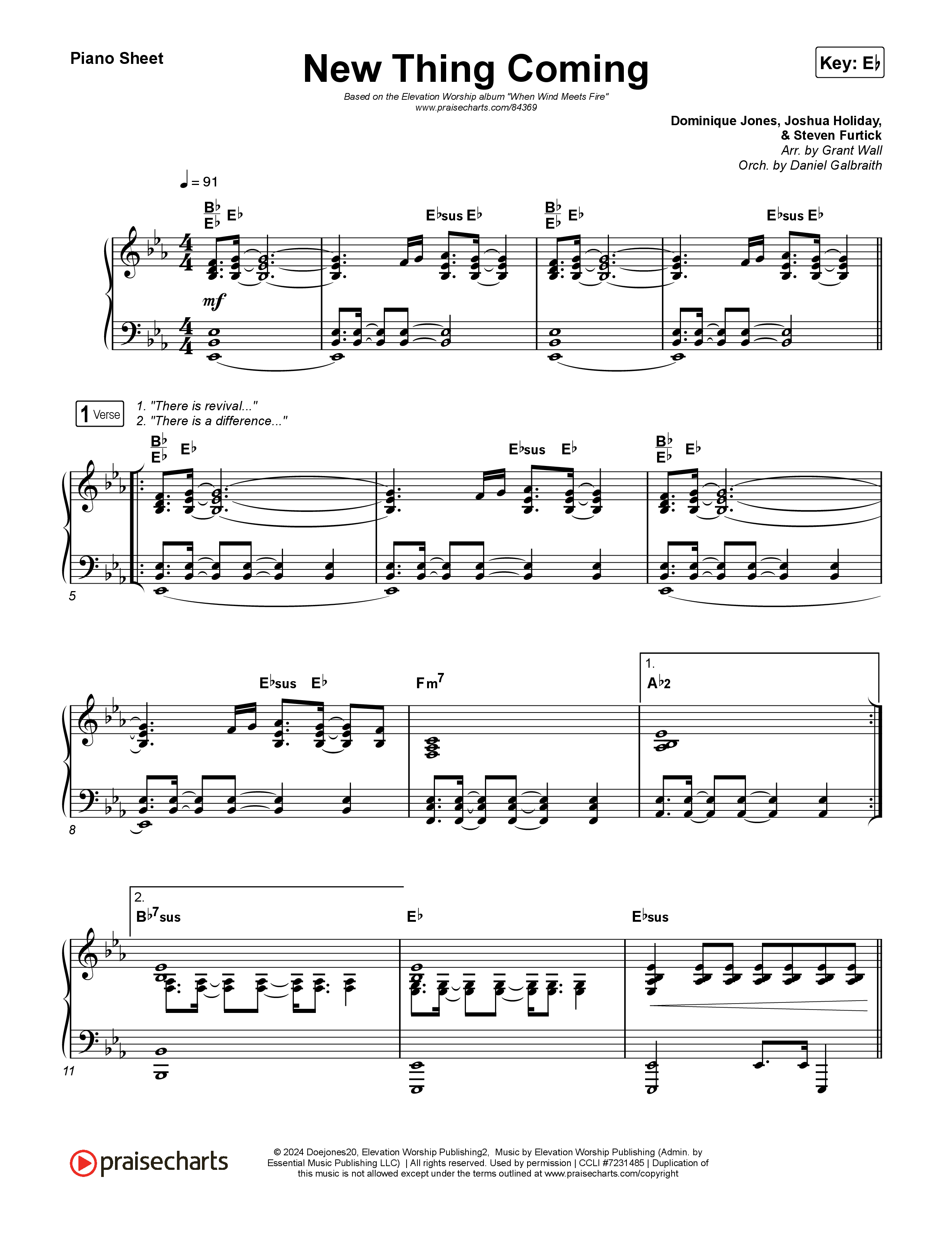 New Thing Coming Piano Sheet (Elevation Worship / Steven Furtick / Tiffany Hudson)
