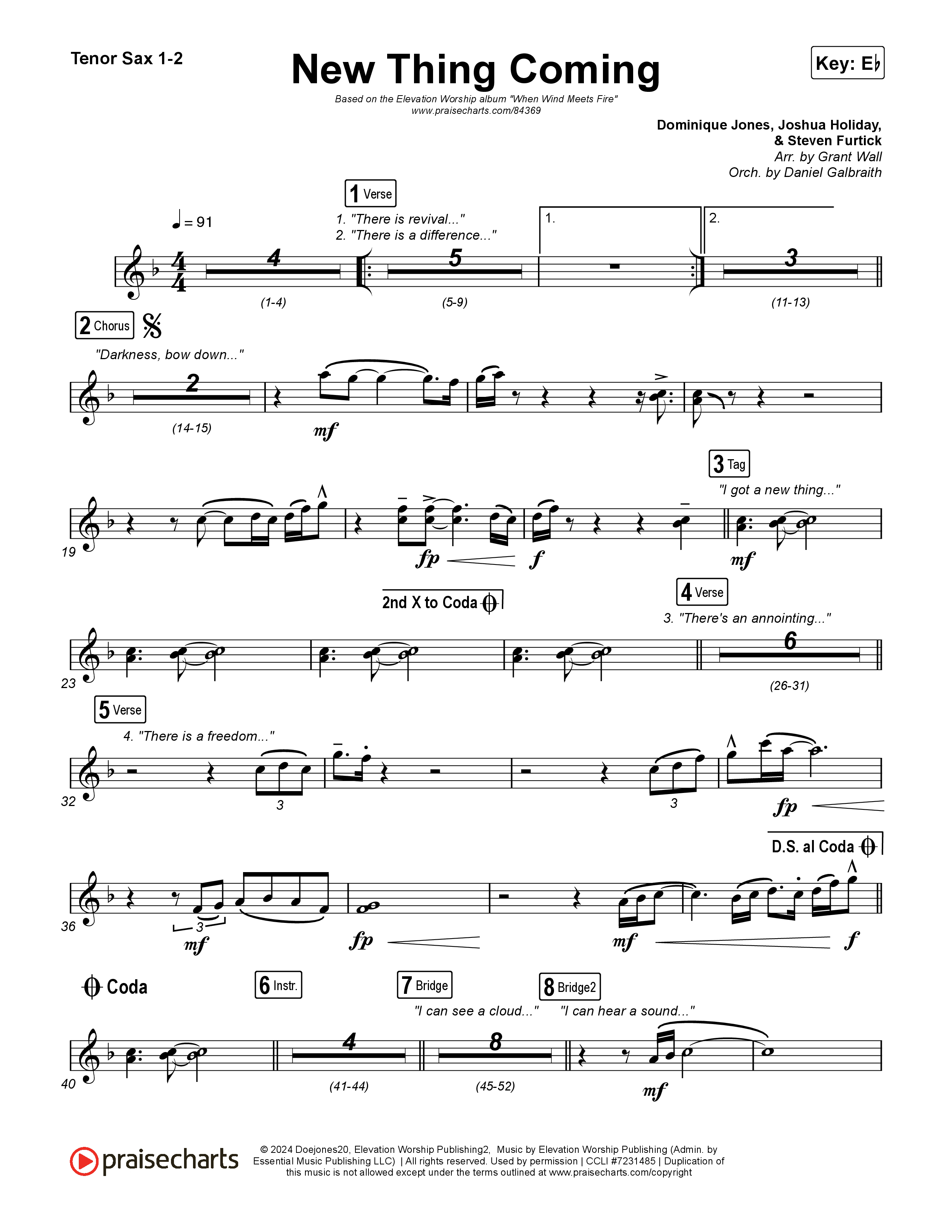 New Thing Coming Tenor Sax 1,2 (Elevation Worship / Steven Furtick / Tiffany Hudson)