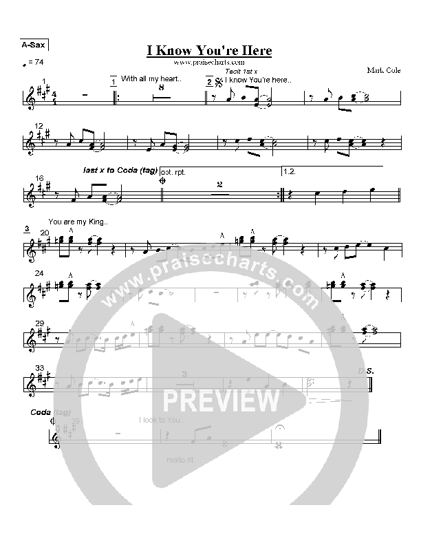 I Know You're Here Alto Sax (Mark Cole)