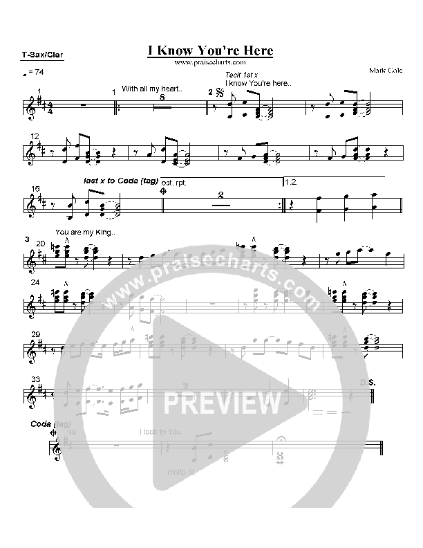 I Know You're Here Tenor Sax/Clarinet (Mark Cole)