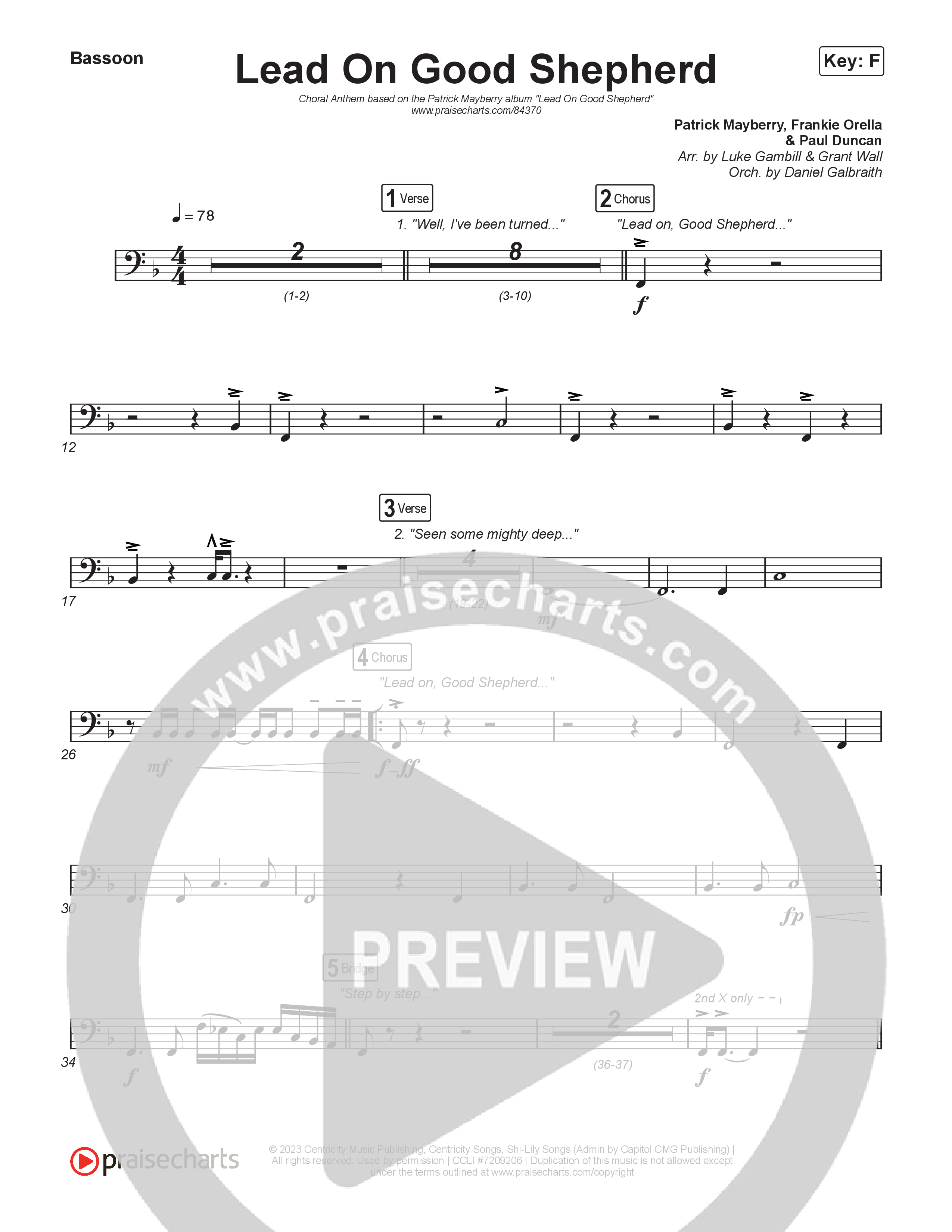 Lead On Good Shepherd (Choral Anthem SATB) Bassoon (Patrick Mayberry / Crowder / Arr. Luke Gambill)