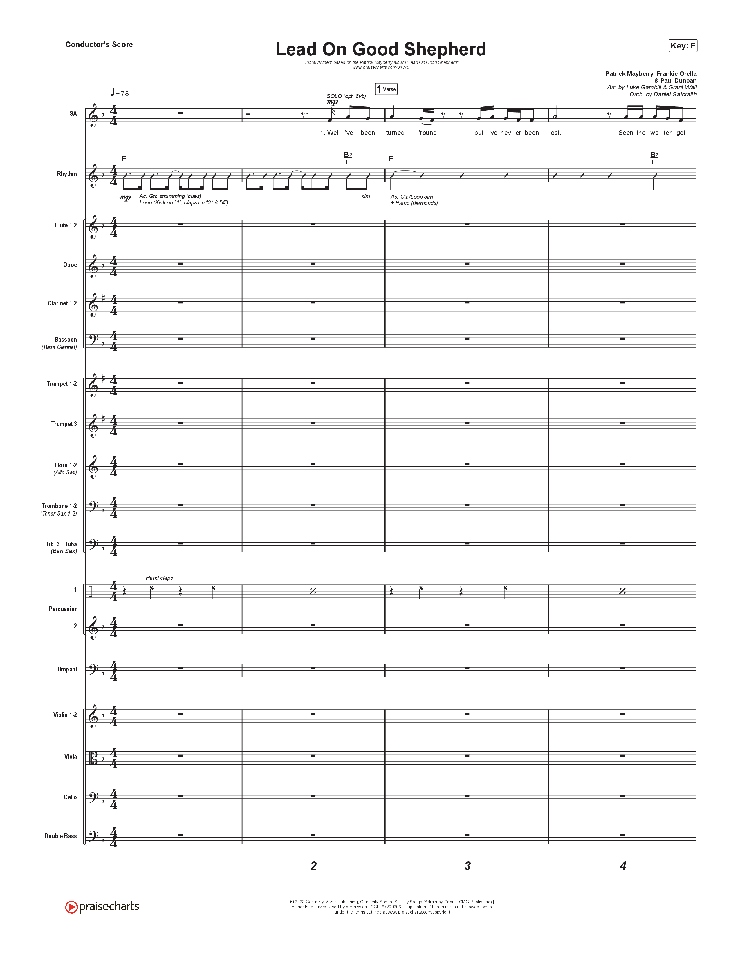 Lead On Good Shepherd (Choral Anthem SATB) Conductor's Score (Patrick Mayberry / Crowder / Arr. Luke Gambill)