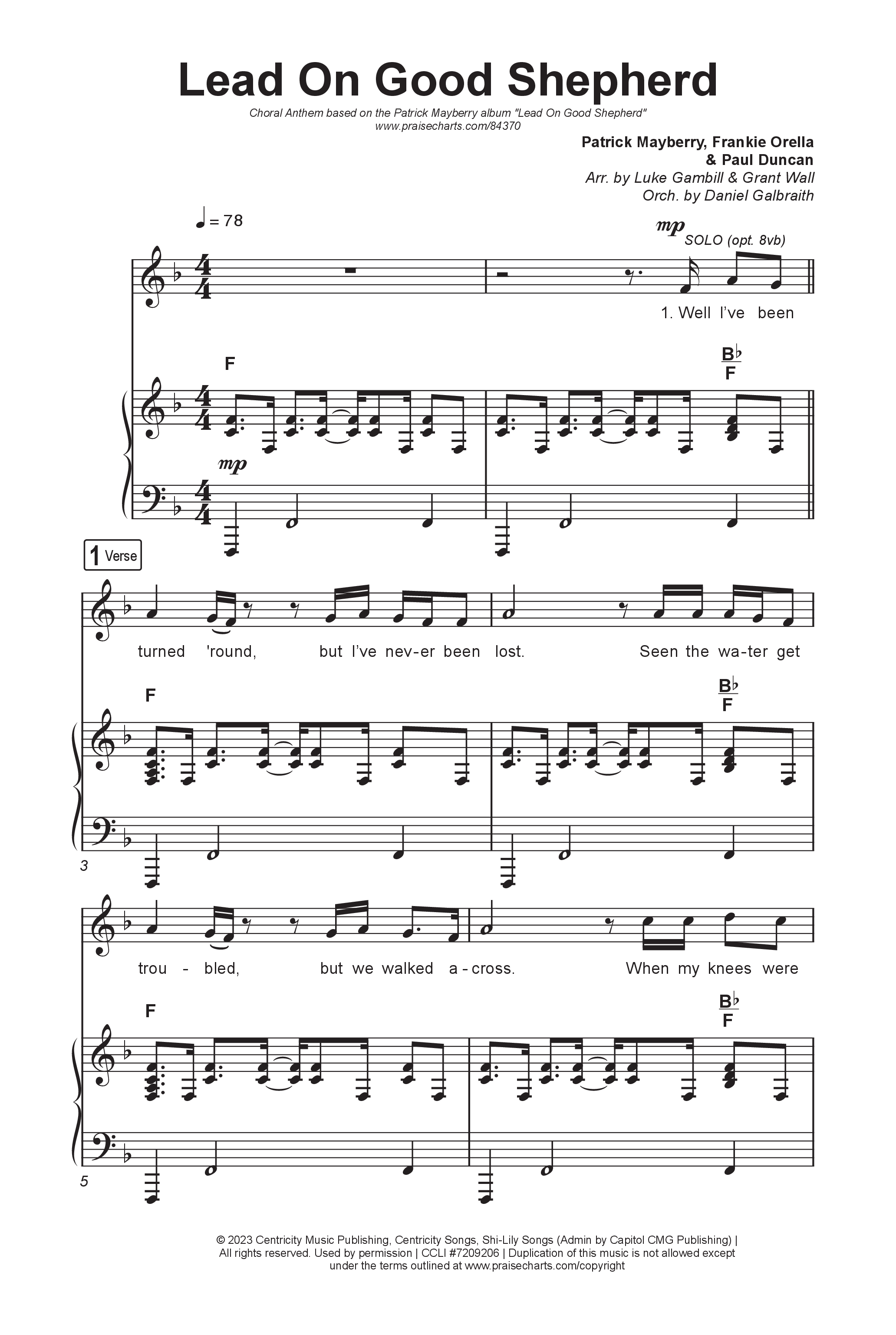 Lead On Good Shepherd (Choral Anthem SATB) Octavo (SATB & Pno) (Patrick Mayberry / Crowder / Arr. Luke Gambill)