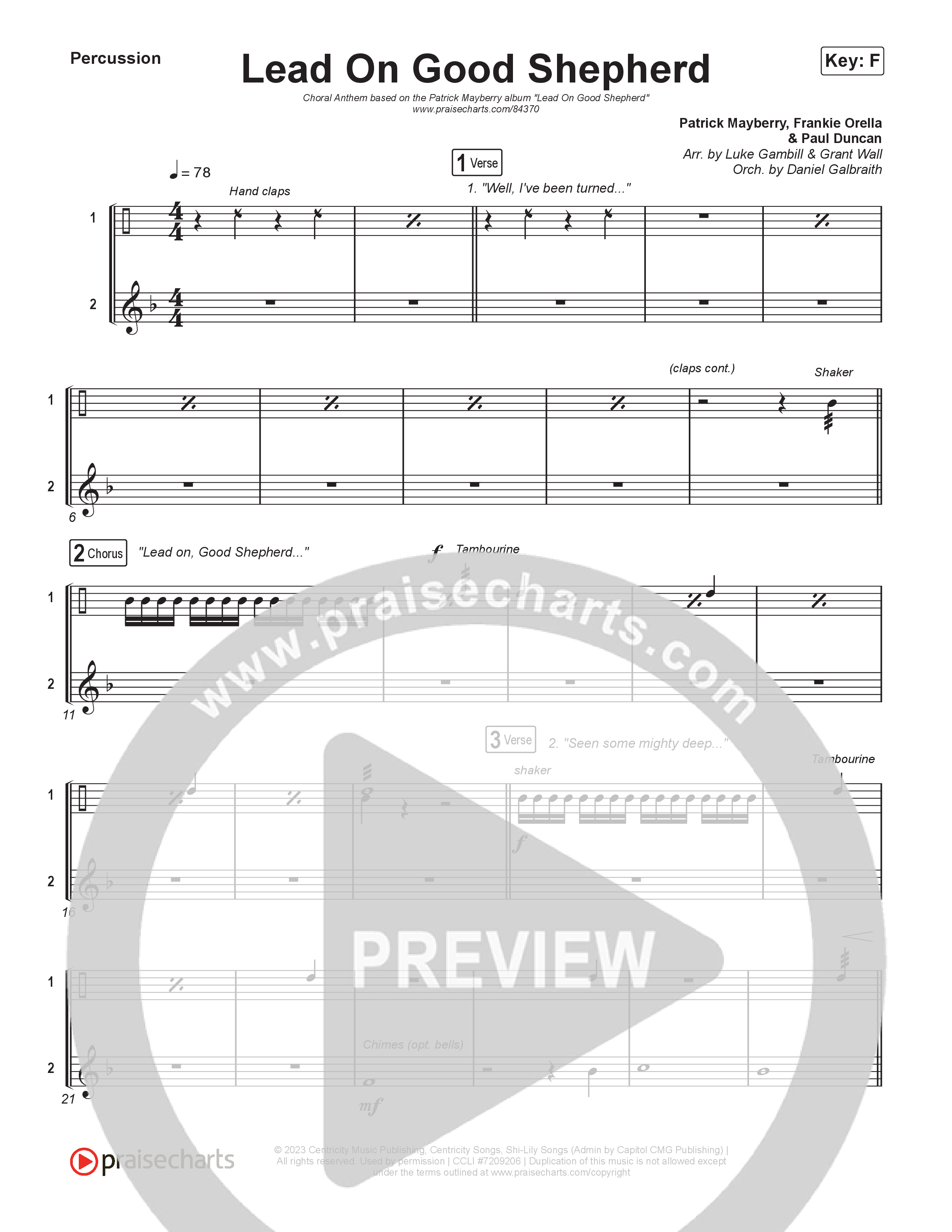 Lead On Good Shepherd (Choral Anthem SATB) Percussion (Patrick Mayberry / Crowder / Arr. Luke Gambill)