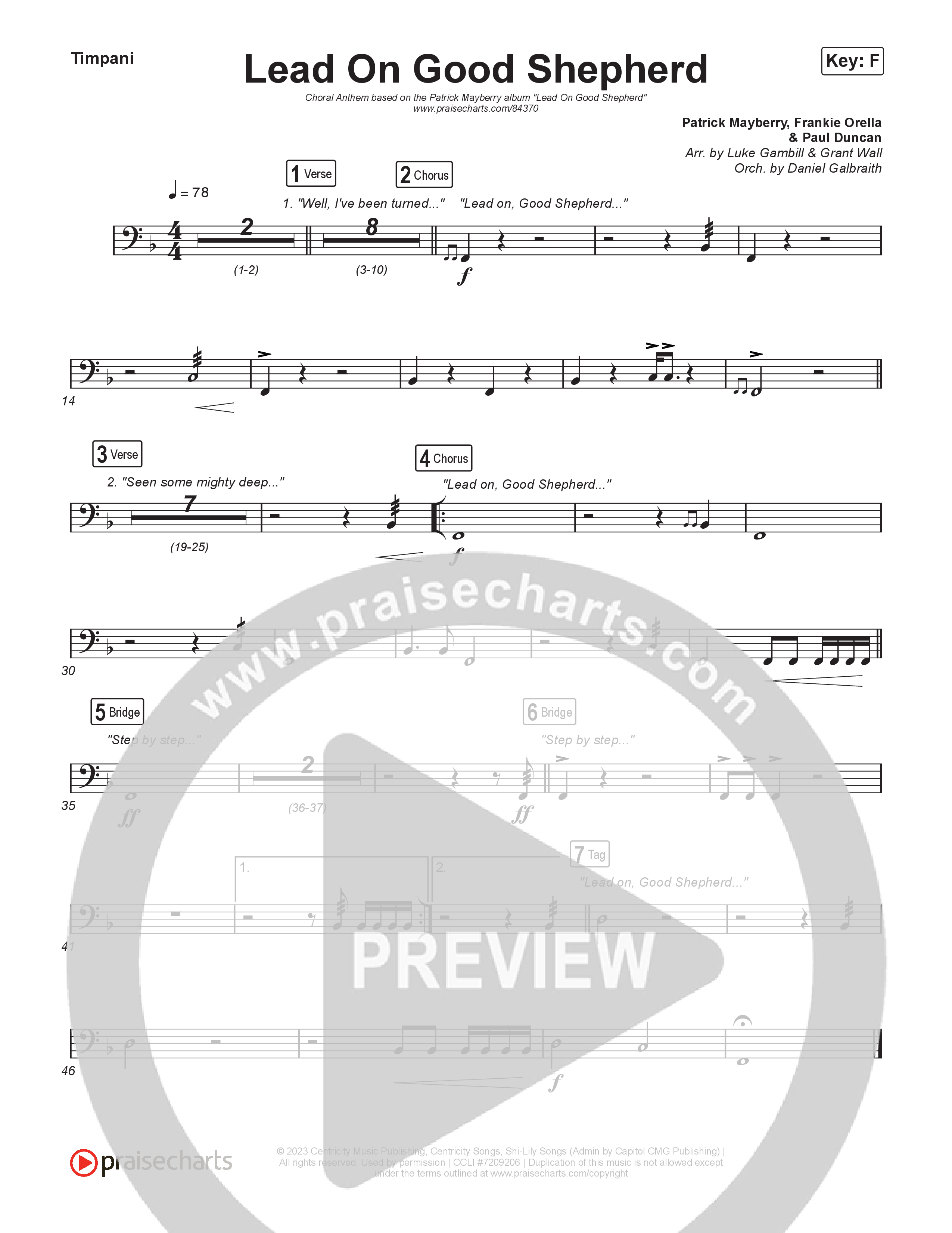 Lead On Good Shepherd (Choral Anthem SATB) Timpani (Patrick Mayberry / Crowder / Arr. Luke Gambill)