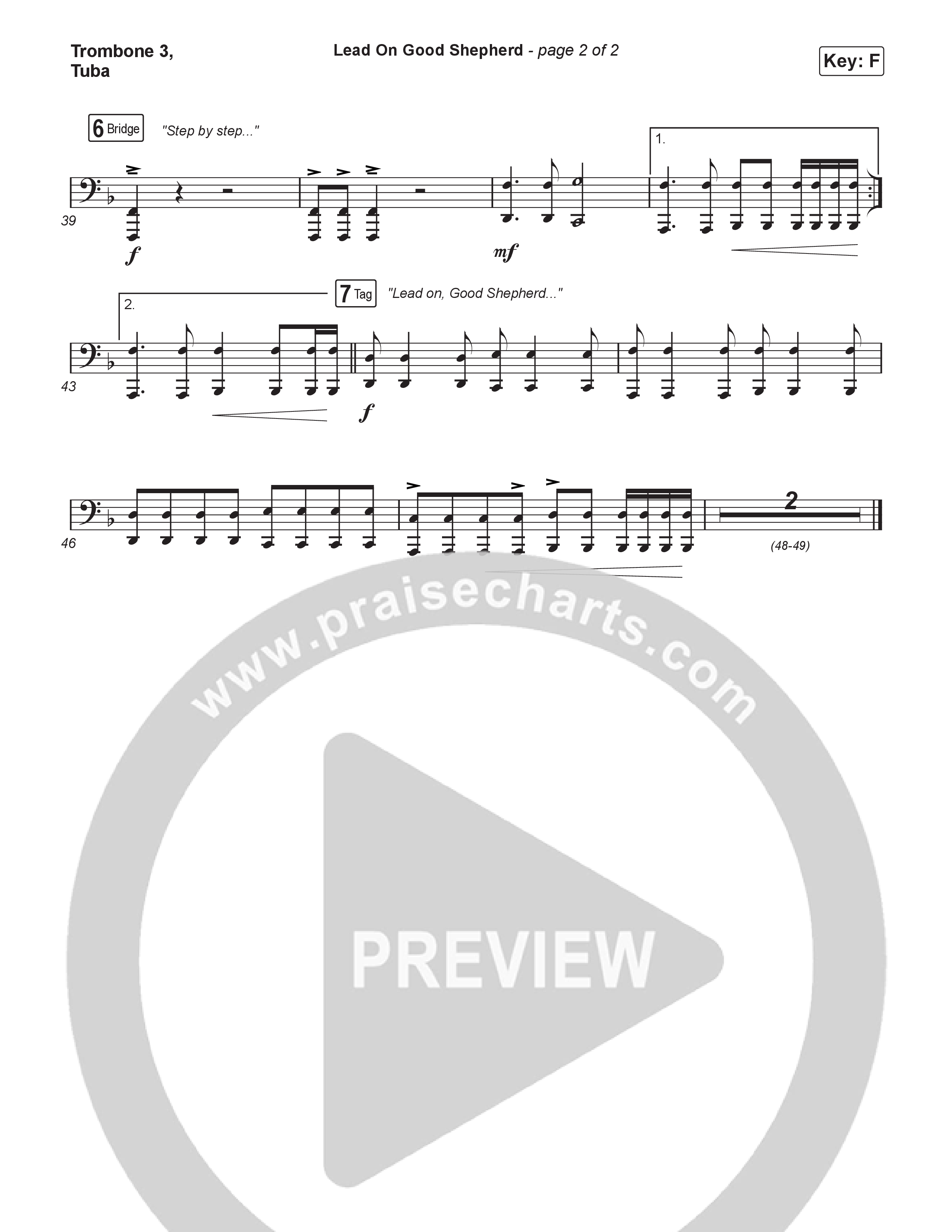 Lead On Good Shepherd (Choral Anthem SATB) Trombone 3/Tuba (Patrick Mayberry / Crowder / Arr. Luke Gambill)