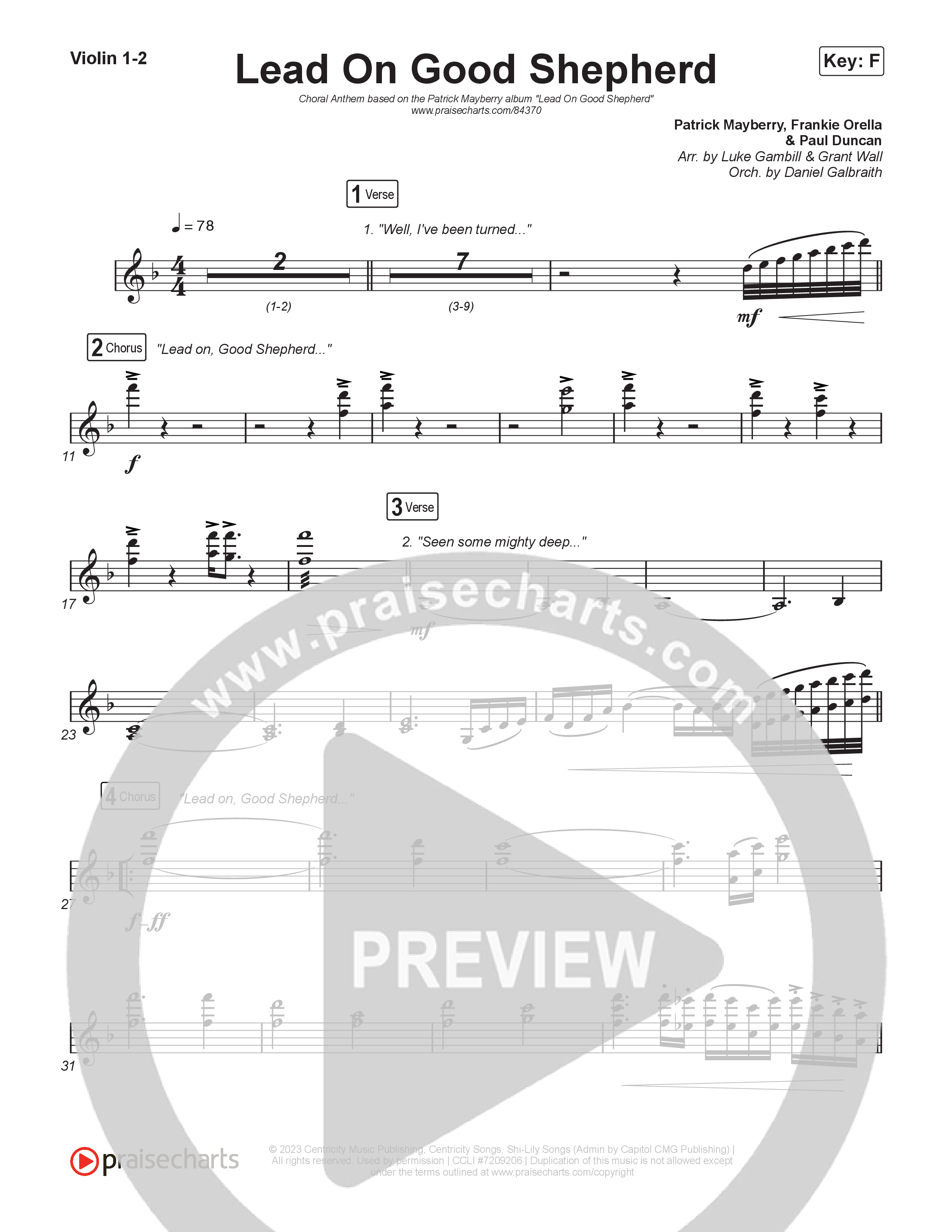 Lead On Good Shepherd (Choral Anthem SATB) Violin (Patrick Mayberry / Crowder / Arr. Luke Gambill)