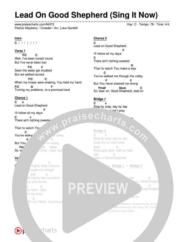 Lead On Good Shepherd (Sing It Now) Chords & Lyrics (Patrick Mayberry / Crowder / Arr. Luke Gambill)