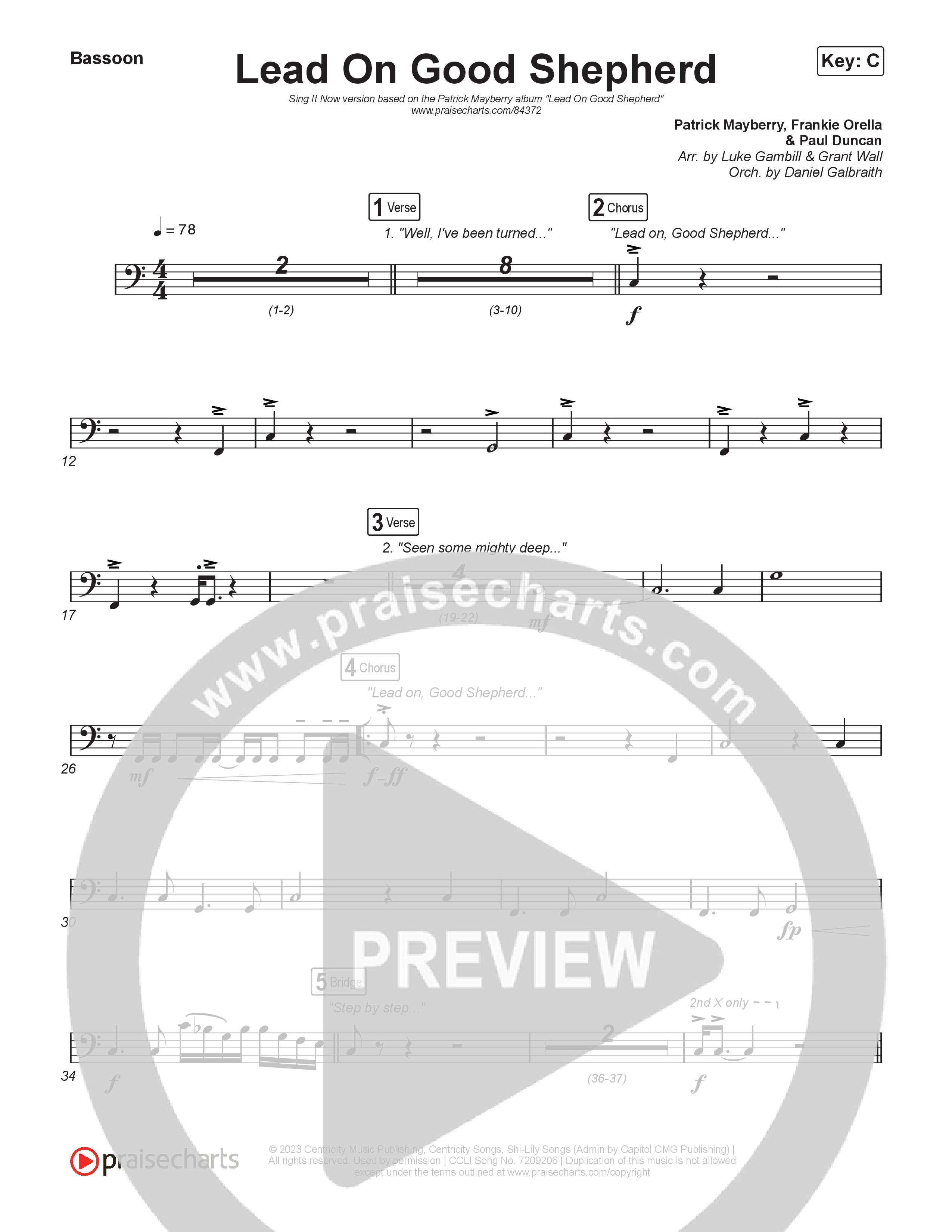 Lead On Good Shepherd (Sing It Now) Bassoon (Patrick Mayberry / Crowder / Arr. Luke Gambill)