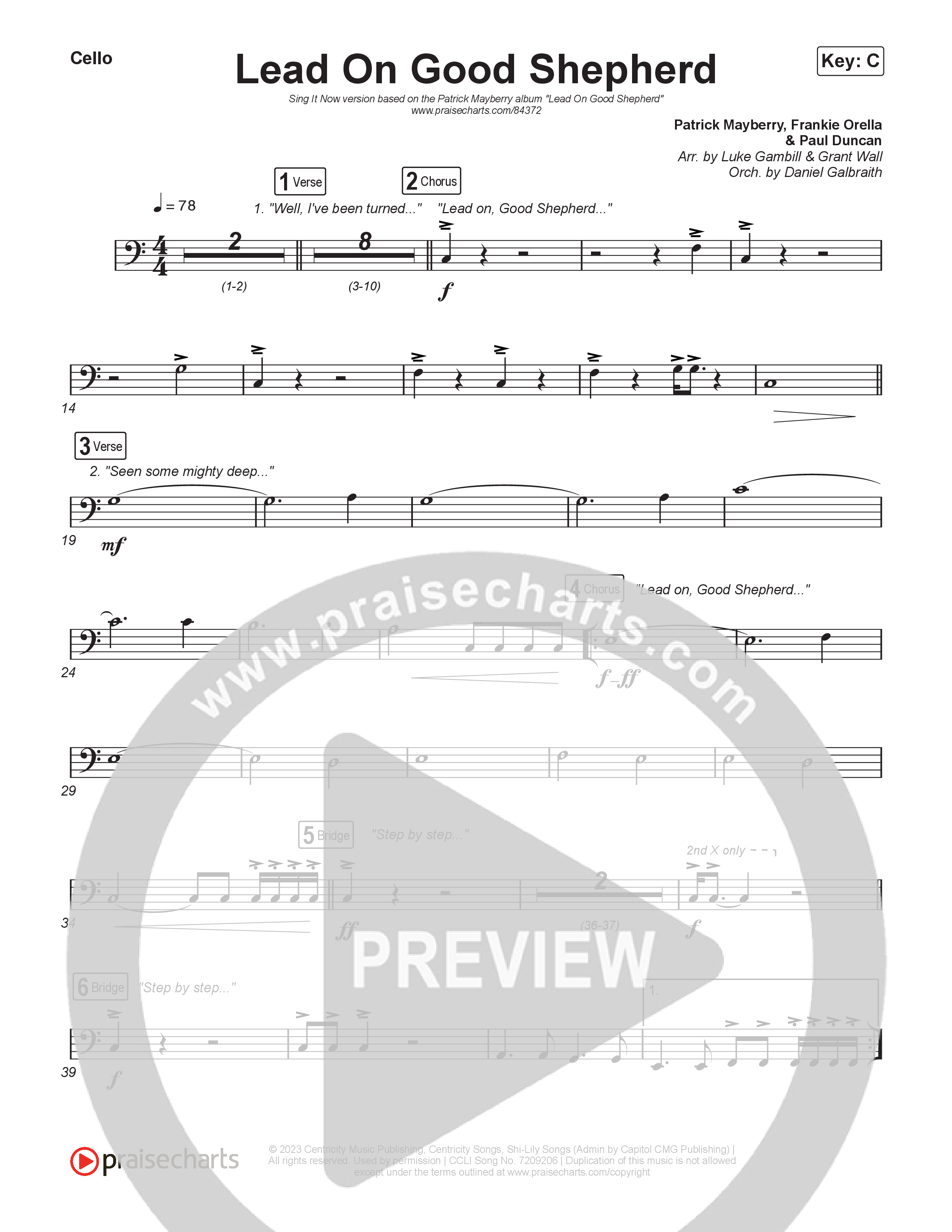 Lead On Good Shepherd (Sing It Now) Cello (Patrick Mayberry / Crowder / Arr. Luke Gambill)