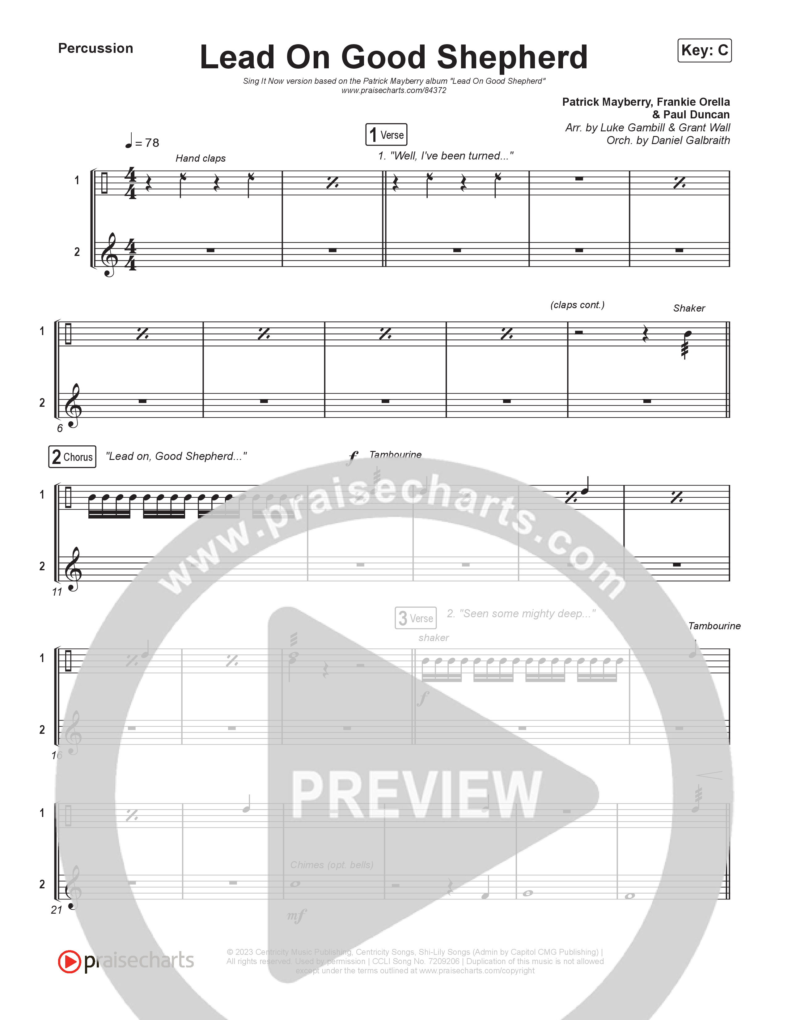 Lead On Good Shepherd (Sing It Now) Percussion (Patrick Mayberry / Crowder / Arr. Luke Gambill)