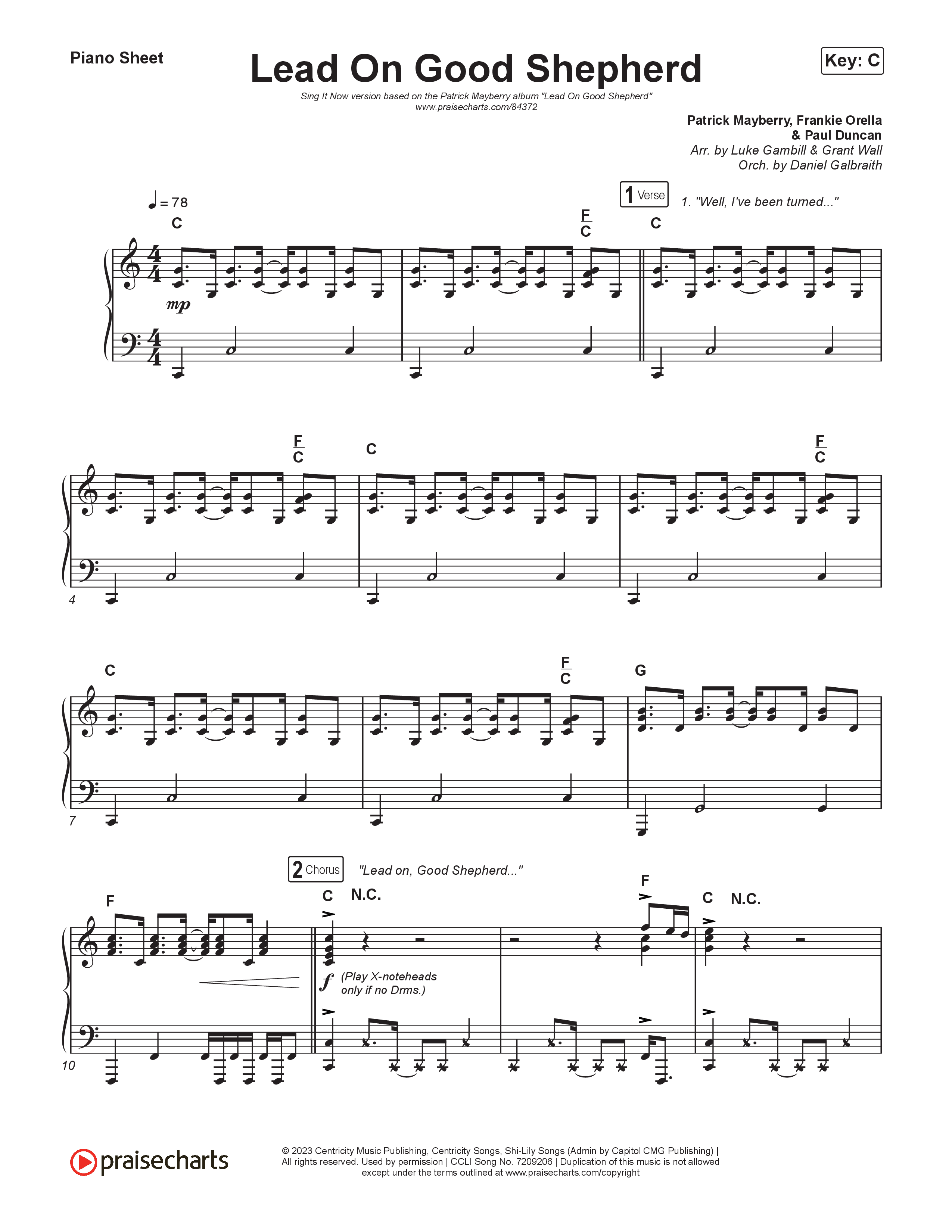 Lead On Good Shepherd (Sing It Now) Piano Sheet (Patrick Mayberry / Crowder / Arr. Luke Gambill)