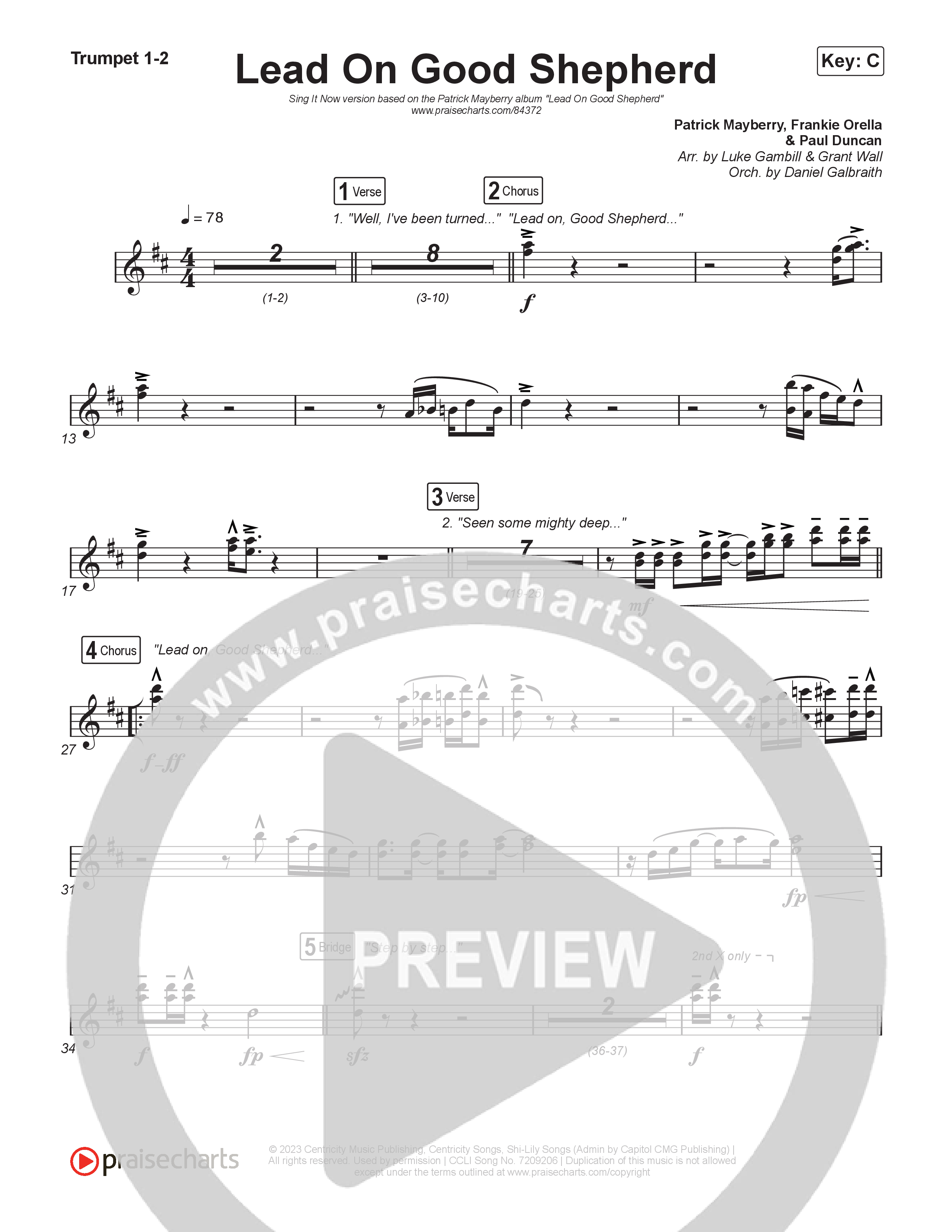 Lead On Good Shepherd (Sing It Now) Trumpet 1,2 (Patrick Mayberry / Crowder / Arr. Luke Gambill)