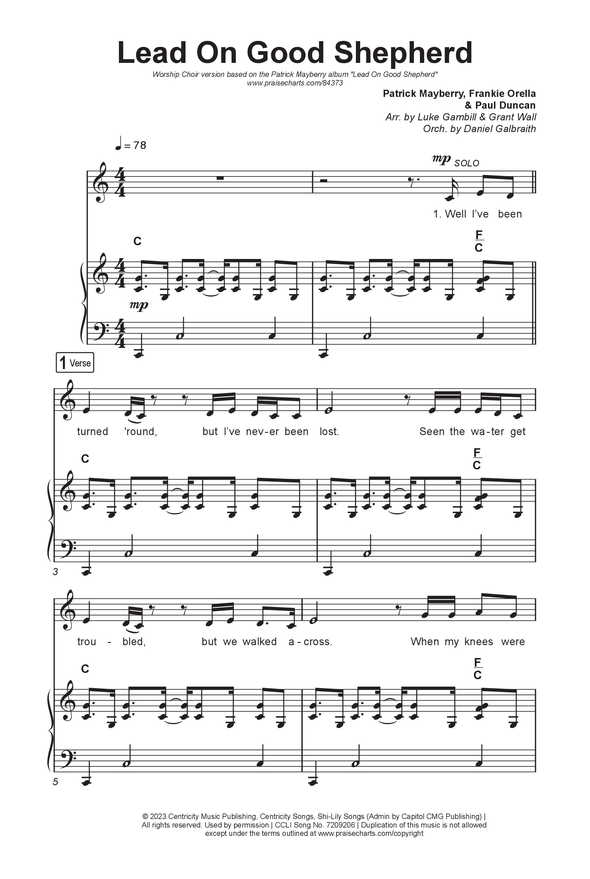 Lead On Good Shepherd (Worship Choir/SAB) Octavo (SAB & Pno) (Patrick Mayberry / Crowder / Arr. Luke Gambill)