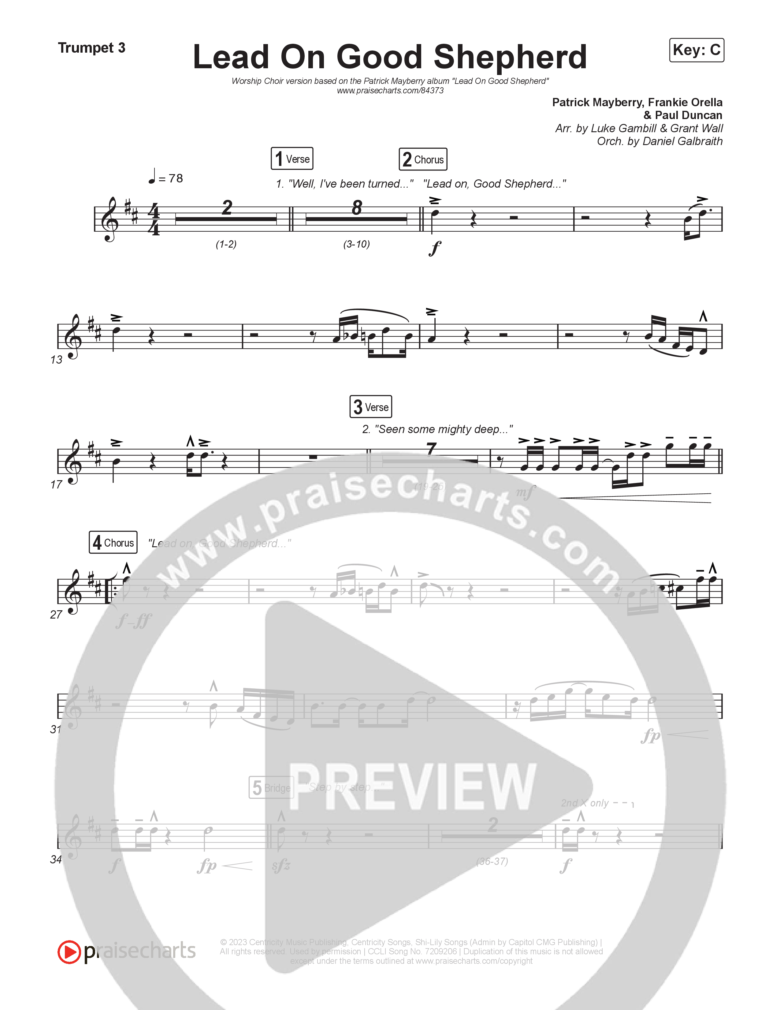 Lead On Good Shepherd (Worship Choir/SAB) Trumpet 3 (Patrick Mayberry / Crowder / Arr. Luke Gambill)