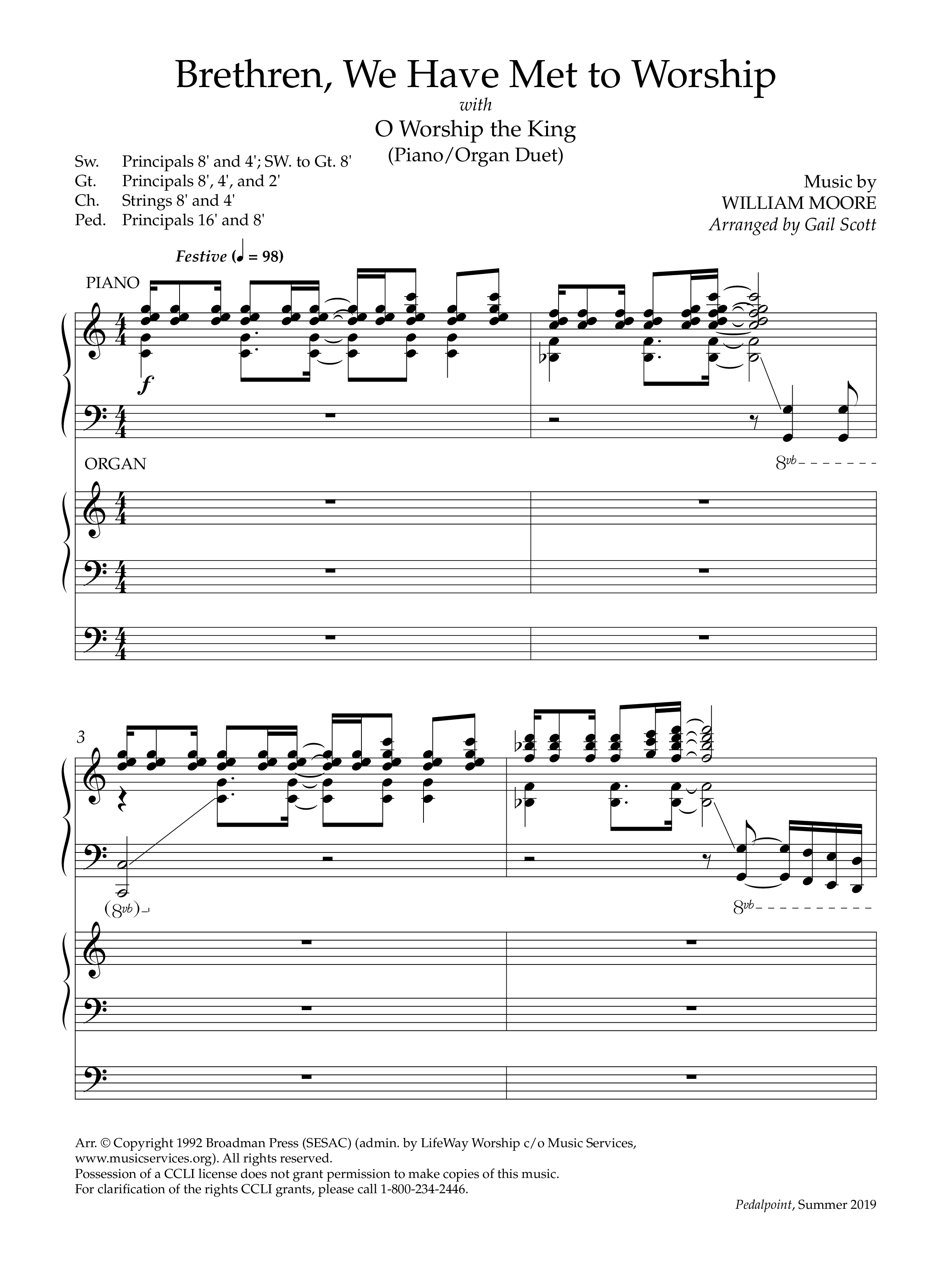 Brethren We Have Met To Worship (with O Worship The King) (Instrumental) Piano-Organ (Lifeway Worship / Arr. Gail Scott / Arr. Richard Kingsmore)