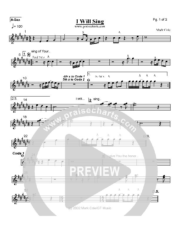 I Will Sing Alto Sax (Mark Cole)