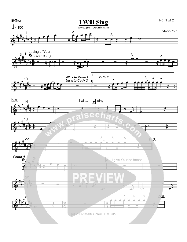 I Will Sing Bari Sax (Mark Cole)