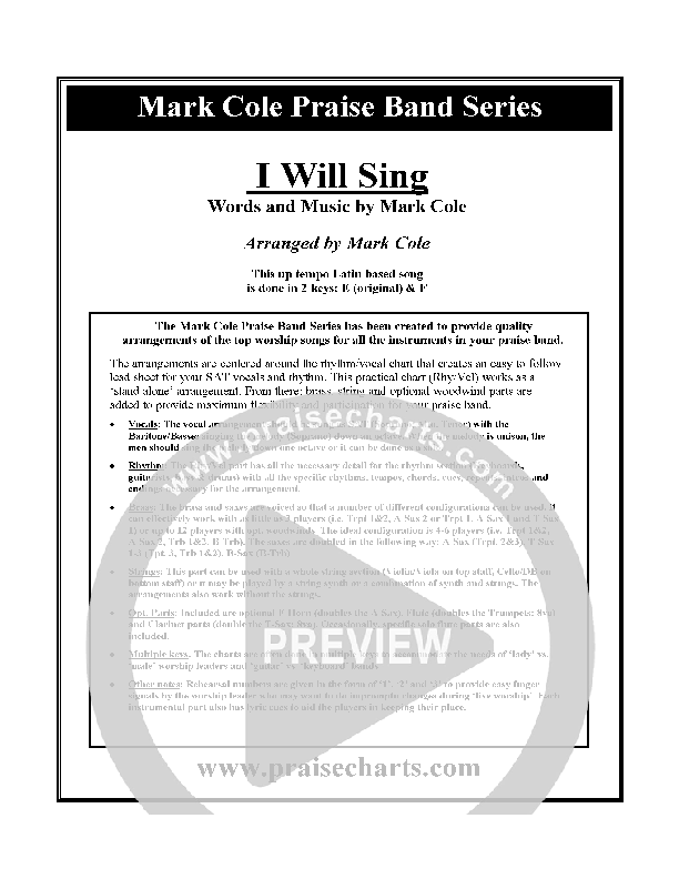 I Will Sing Cover Sheet (Mark Cole)